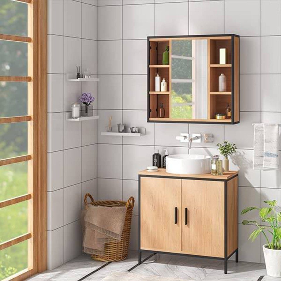 EUGAD Badezimmerspiegelschrank aus Metall Holzwerkstoff, 60 x 58 x 16 cm