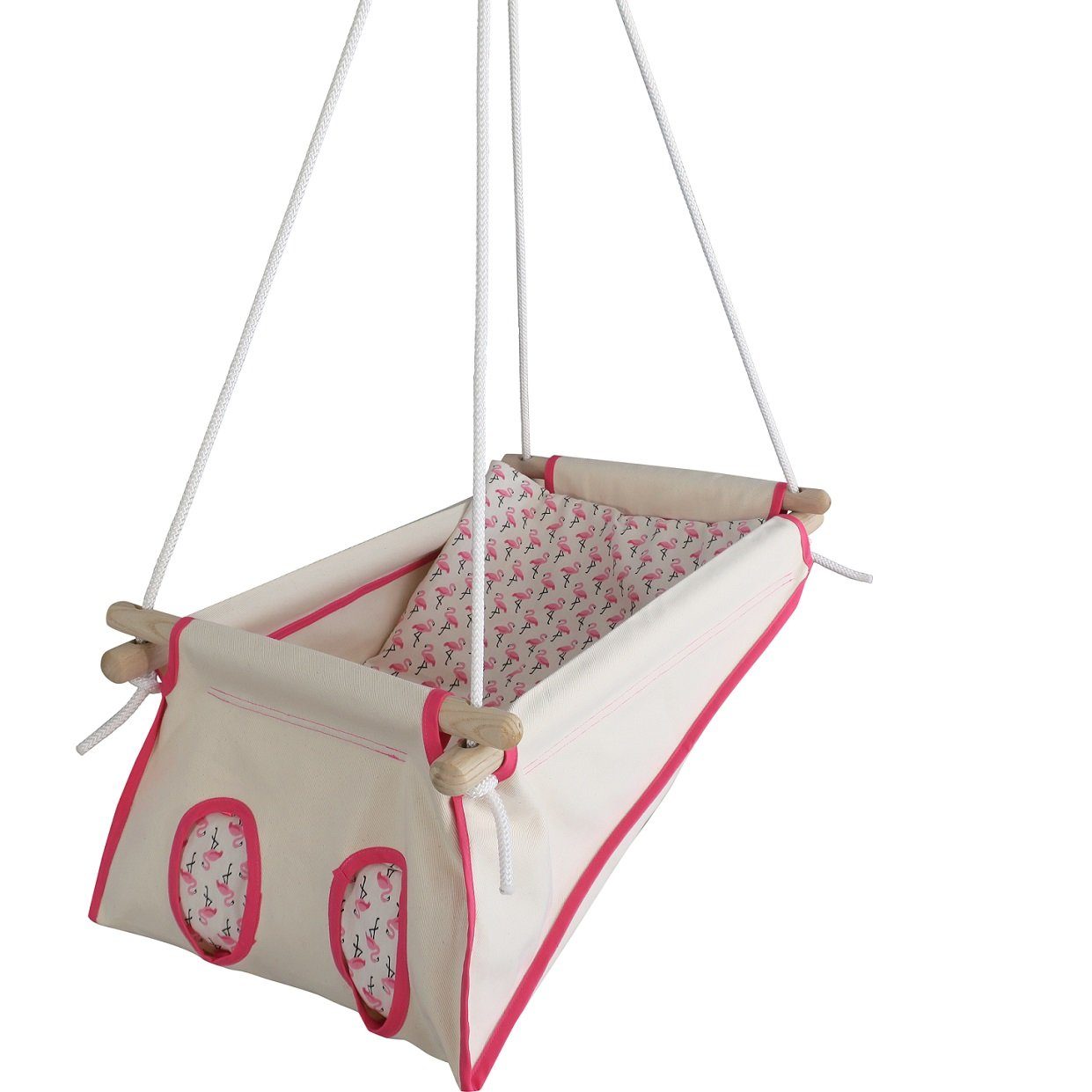 Petite planète Babyschaukel, Zebulhamac, Hängebett, Babywiege, Babyschaukel, 100% Bio-Baumwolle, natur/Flamingo rosa