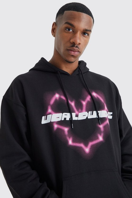 Oversize Hoodie mit Worldwide Herz Print
