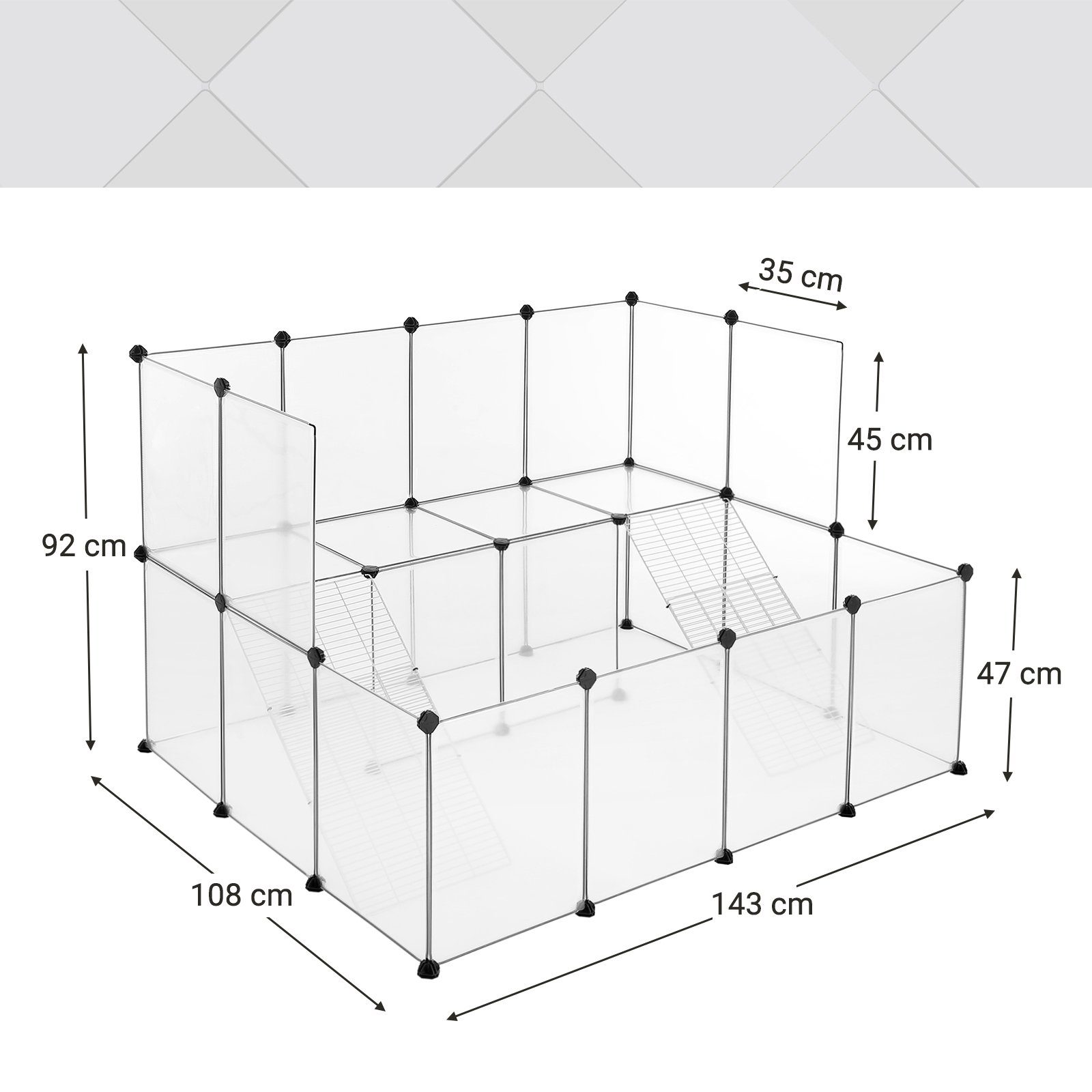 SONGMICS Kleintierkäfig, 2-stöckig mit Metallgittertreppen 143x108x92cm