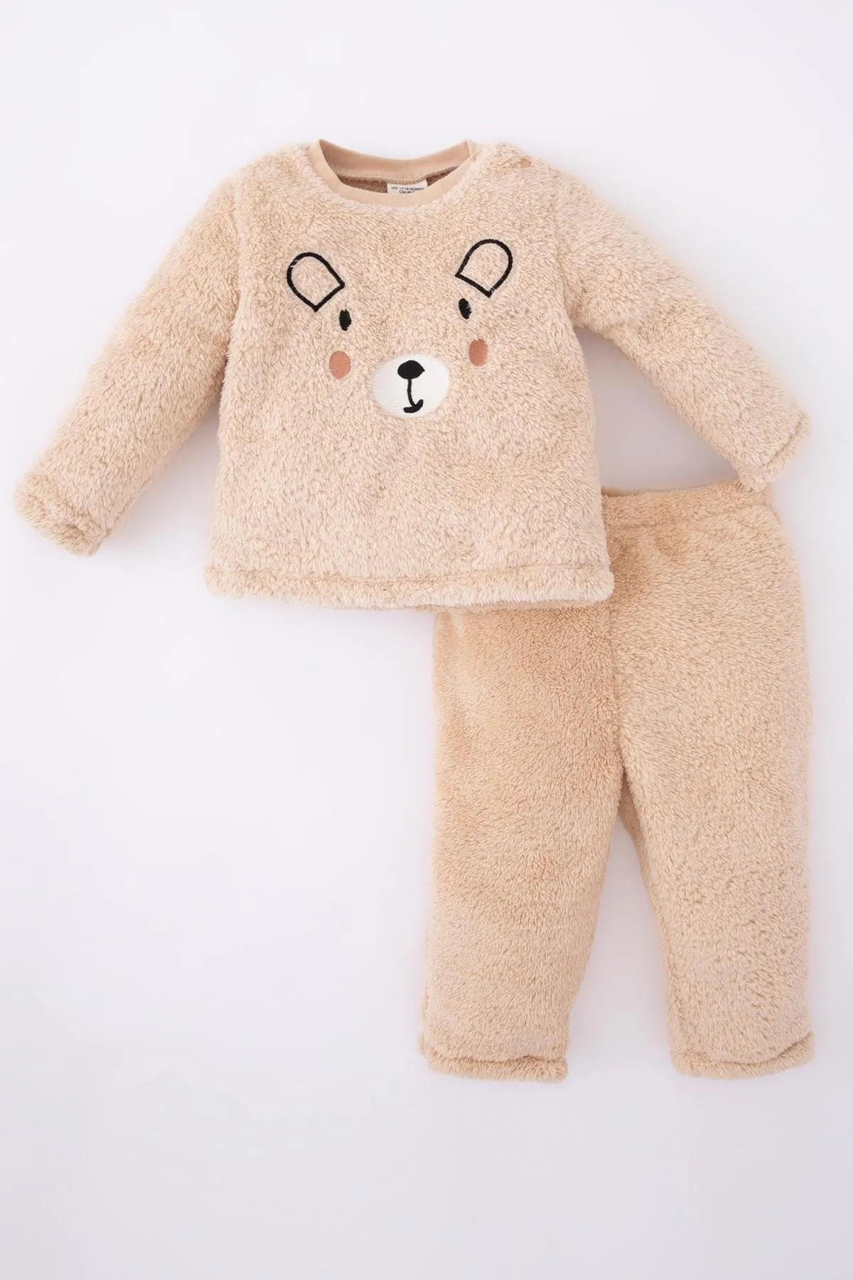 DeFacto  Besticktes Plüsch-Pyjama-Set mit Rundhalsausschnitt für Babys