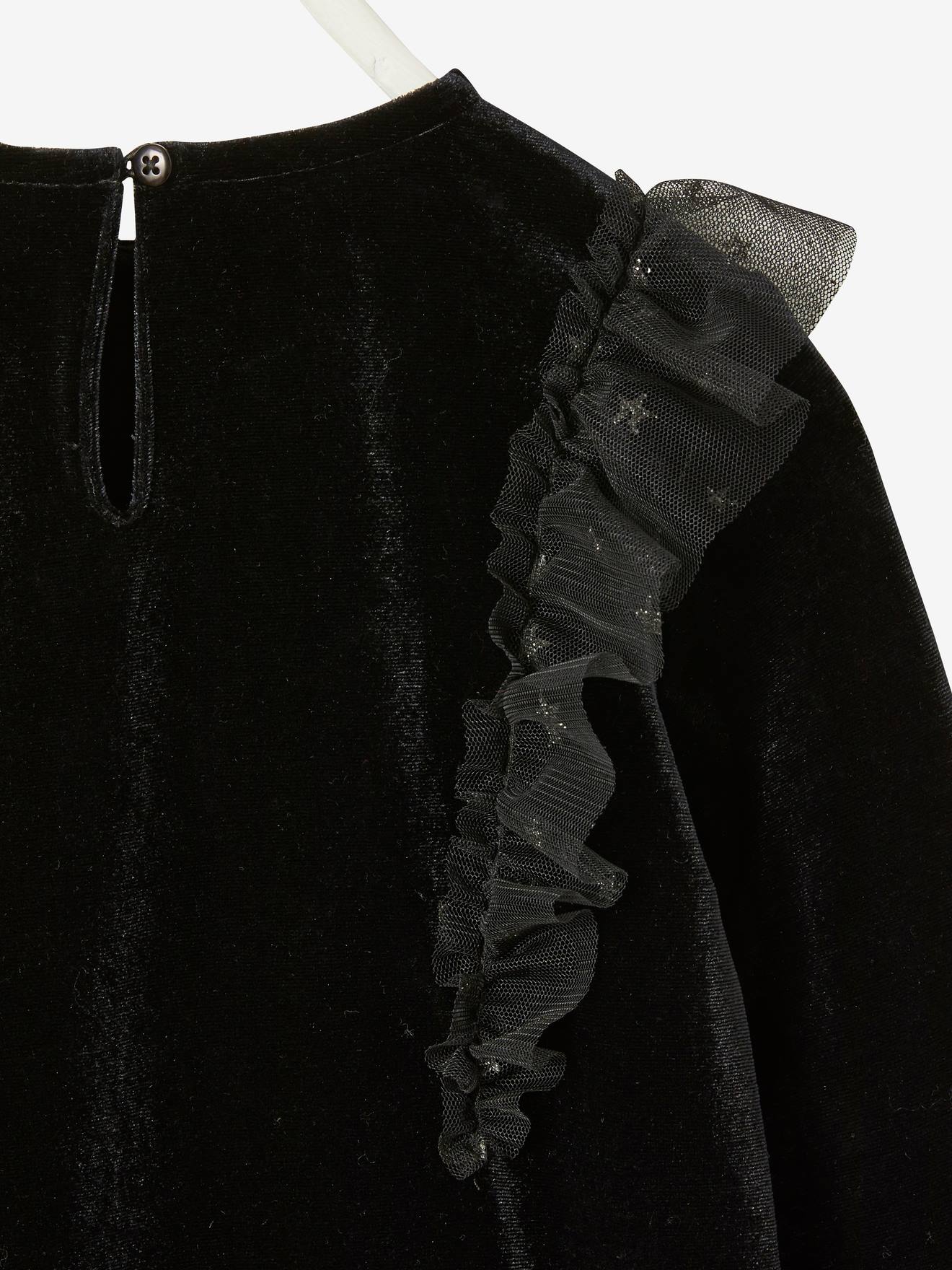 Robe de fête fille en velours lisse noir