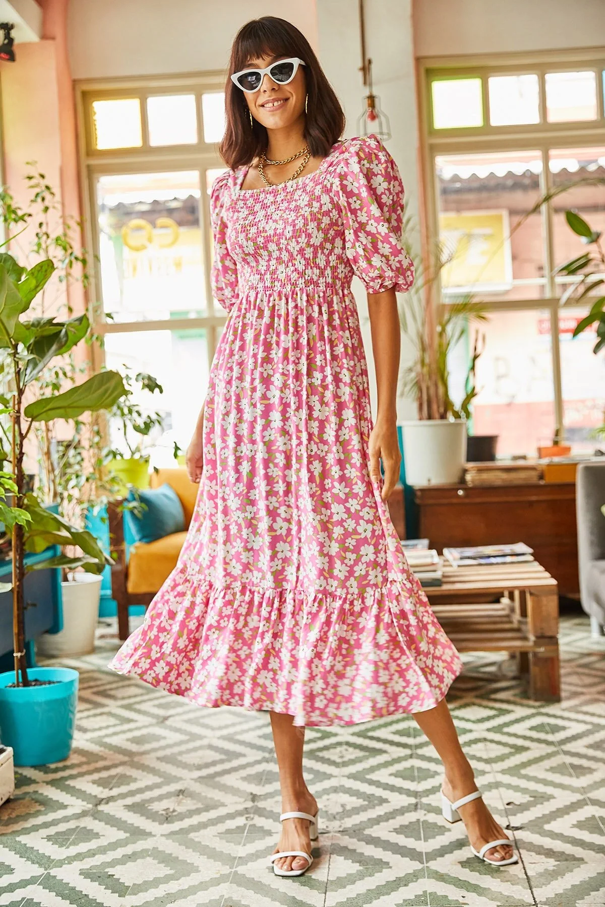 Olalook  Rosa Gimped Lässiges Kleid aus gewebter Viskose für Damen ELB-19001483