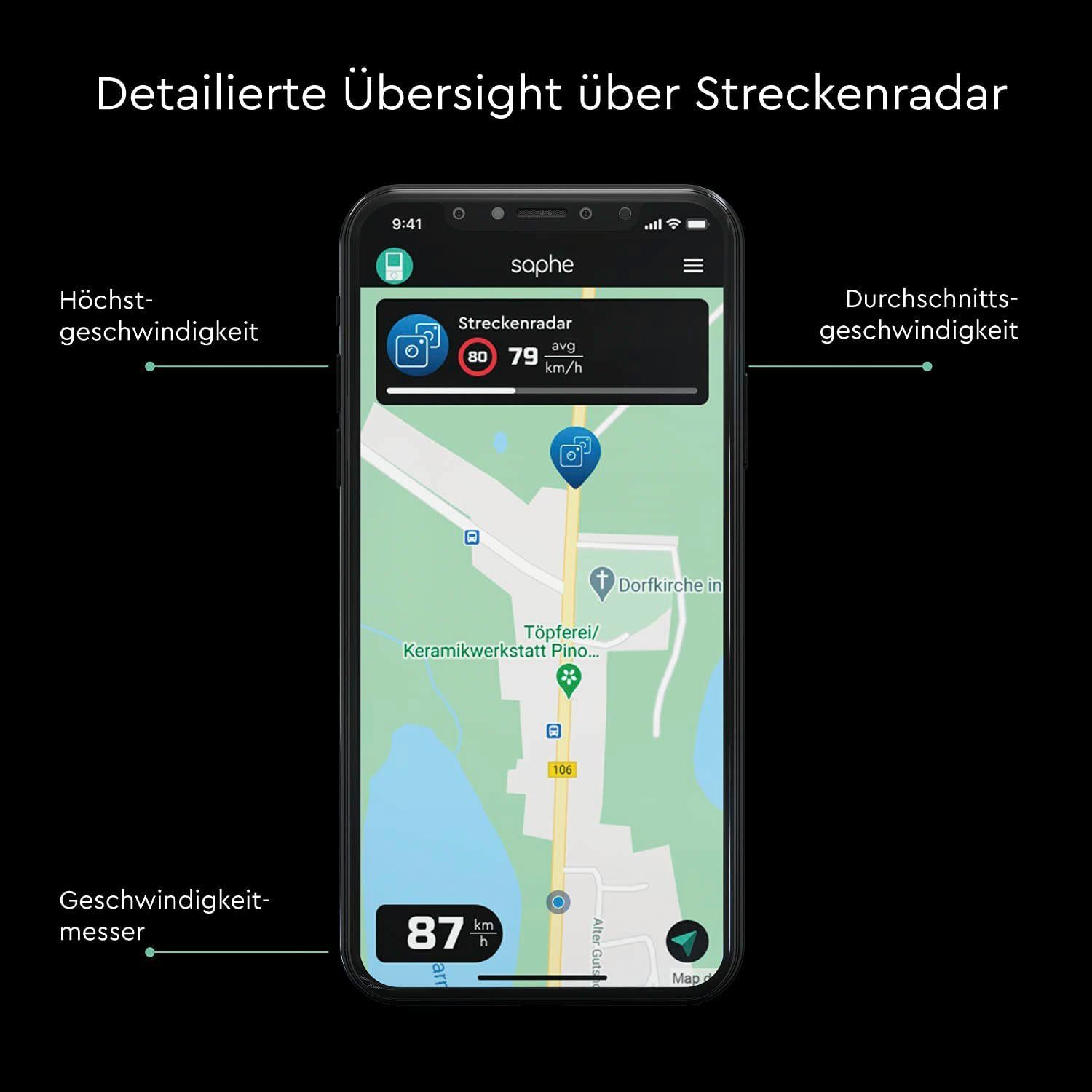 Saphe Saphe Drive Mini Verkehrsalarm (integriertes Display, Verbindung mit Smartphone via Bluetooth)