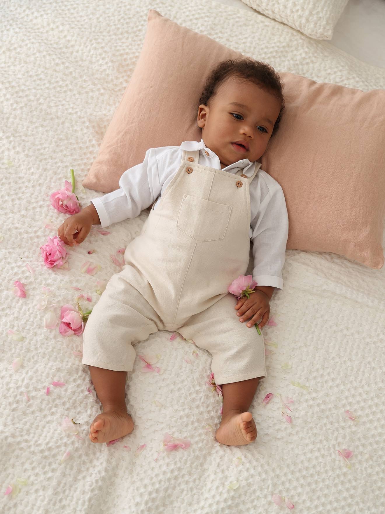 Salopette bébé effet lin beige