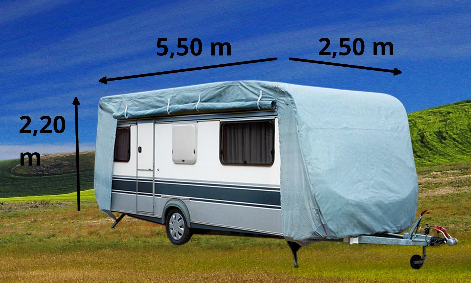 Green Yard Wohnwagenschutzhülle Wohnwagenschutzhülle Wohnwagen Abdeckplane Caravan Cover M 550x250x220 (1 Stück, Inkl. Tragetasche), UV-beständig, schimmelresistent und reißfest