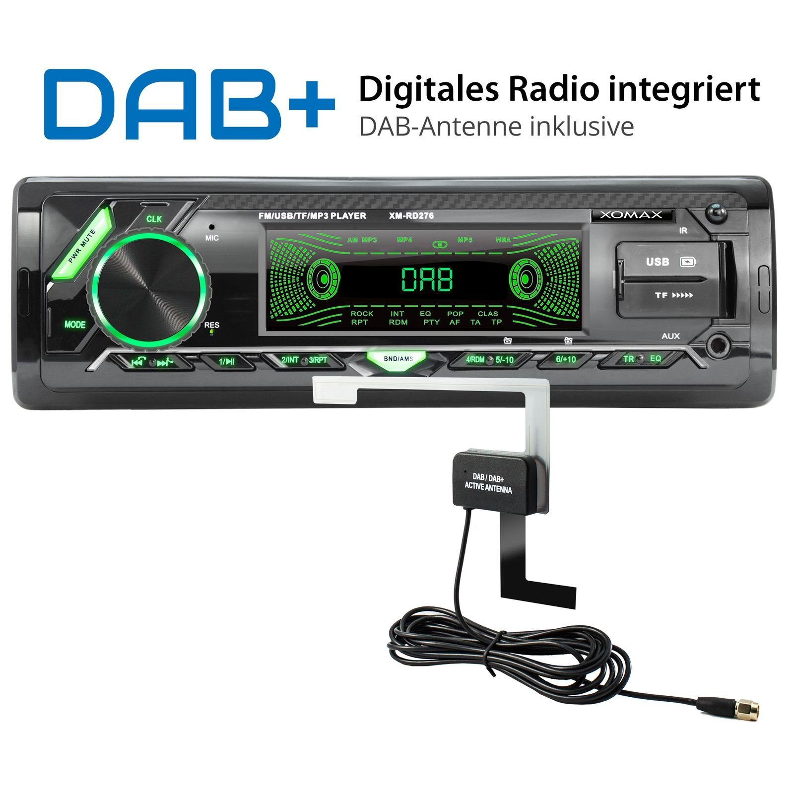 XOMAX XM-RD276 Autoradio mit DAB+ plus, Bluetooth, 2x USB, SD, AUX, 1 DIN Autoradio
