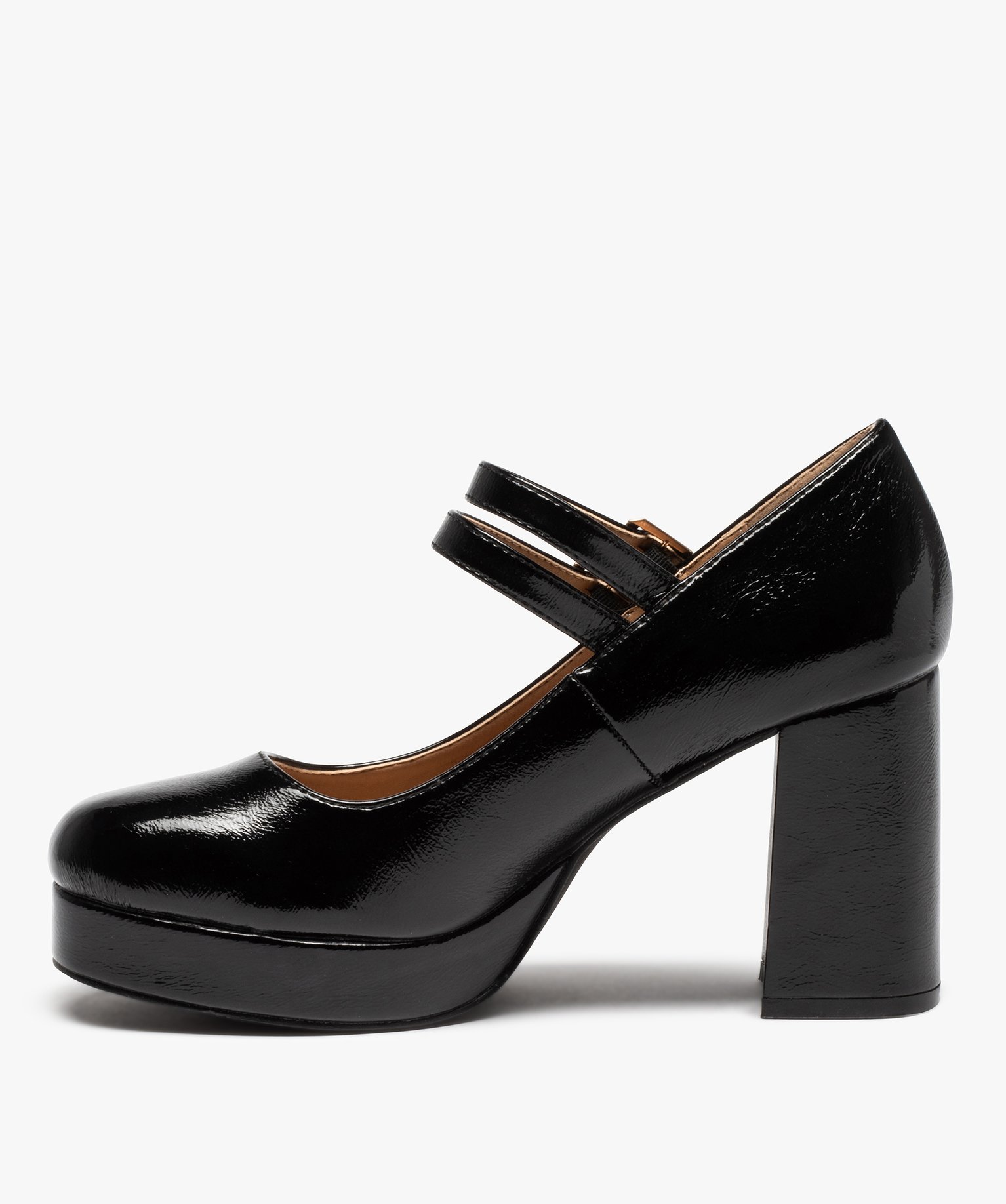 Escarpins babies vernis à talon et double bride femme noir | GEMO
