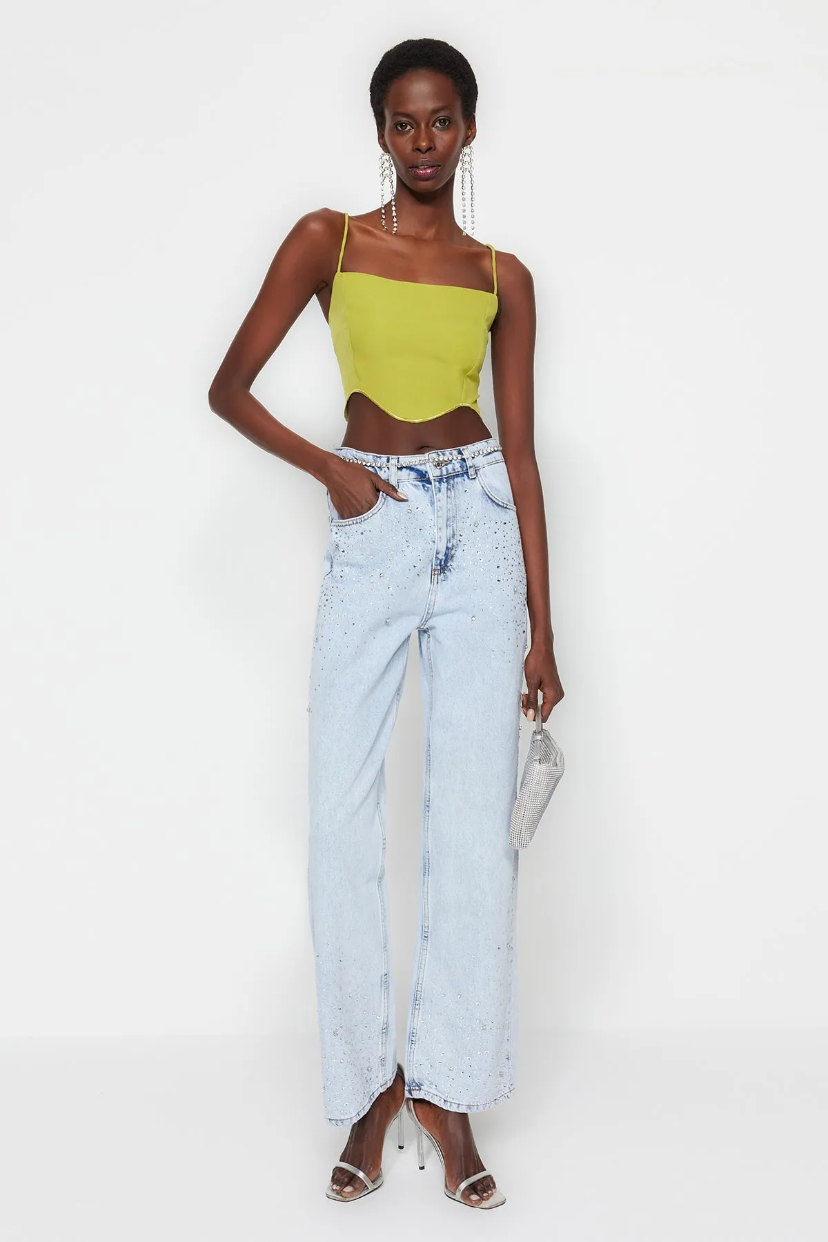 Trendyol Collection  Fat Green Crop Woven Bustier TPRSS23BS00033