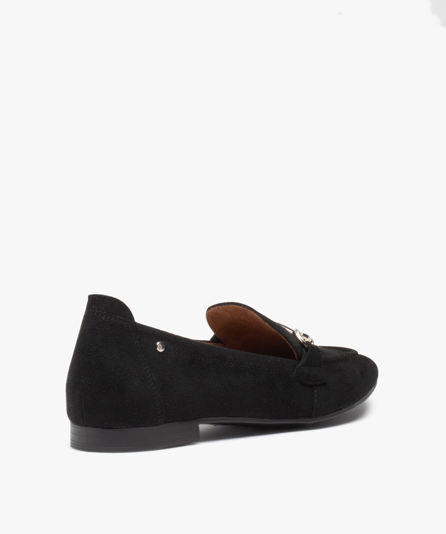 Mocassins femme unis à talon plat et dessus suédé noir | GEMO