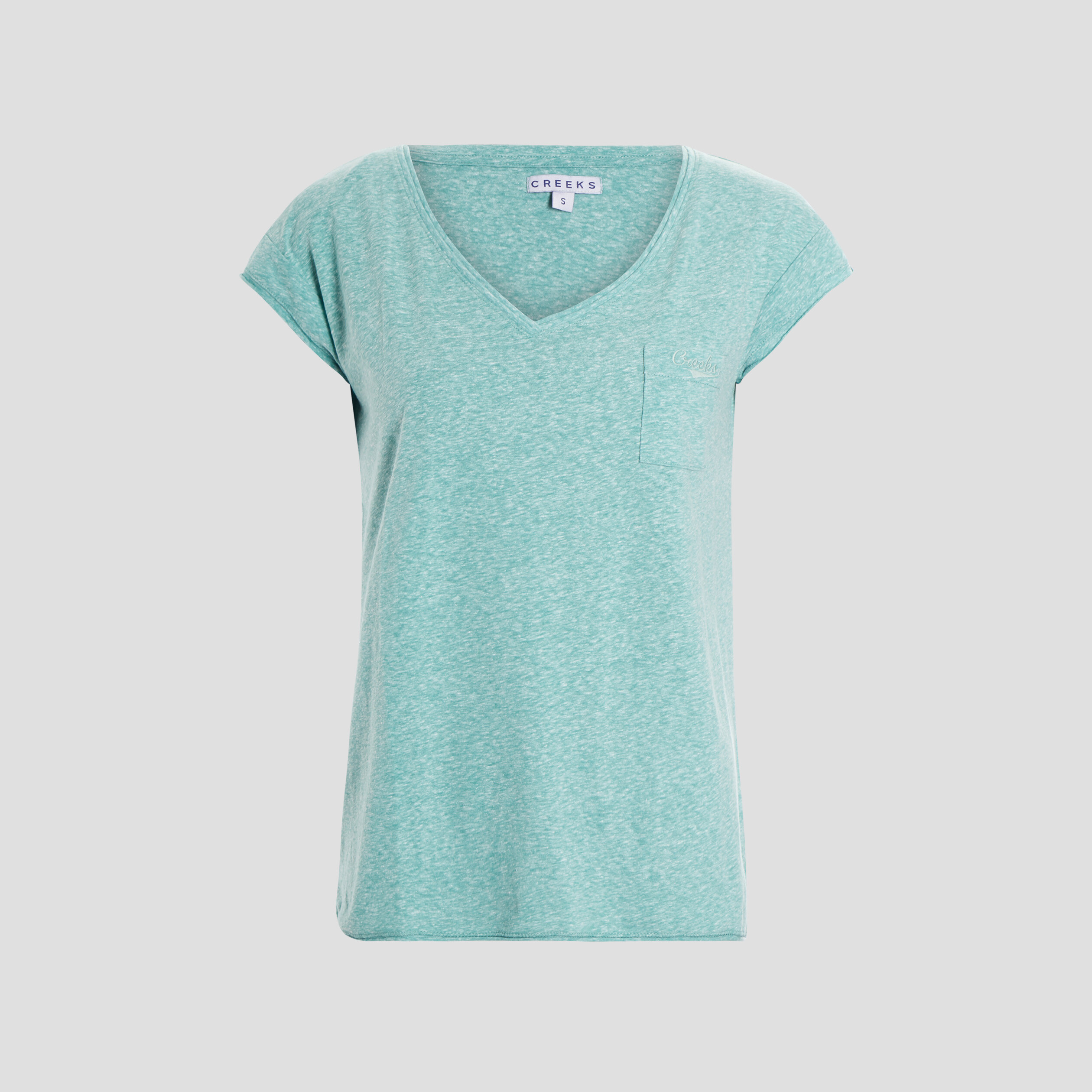 T-shirt col v poche poitrine Creeks vert clair femme | La Halle