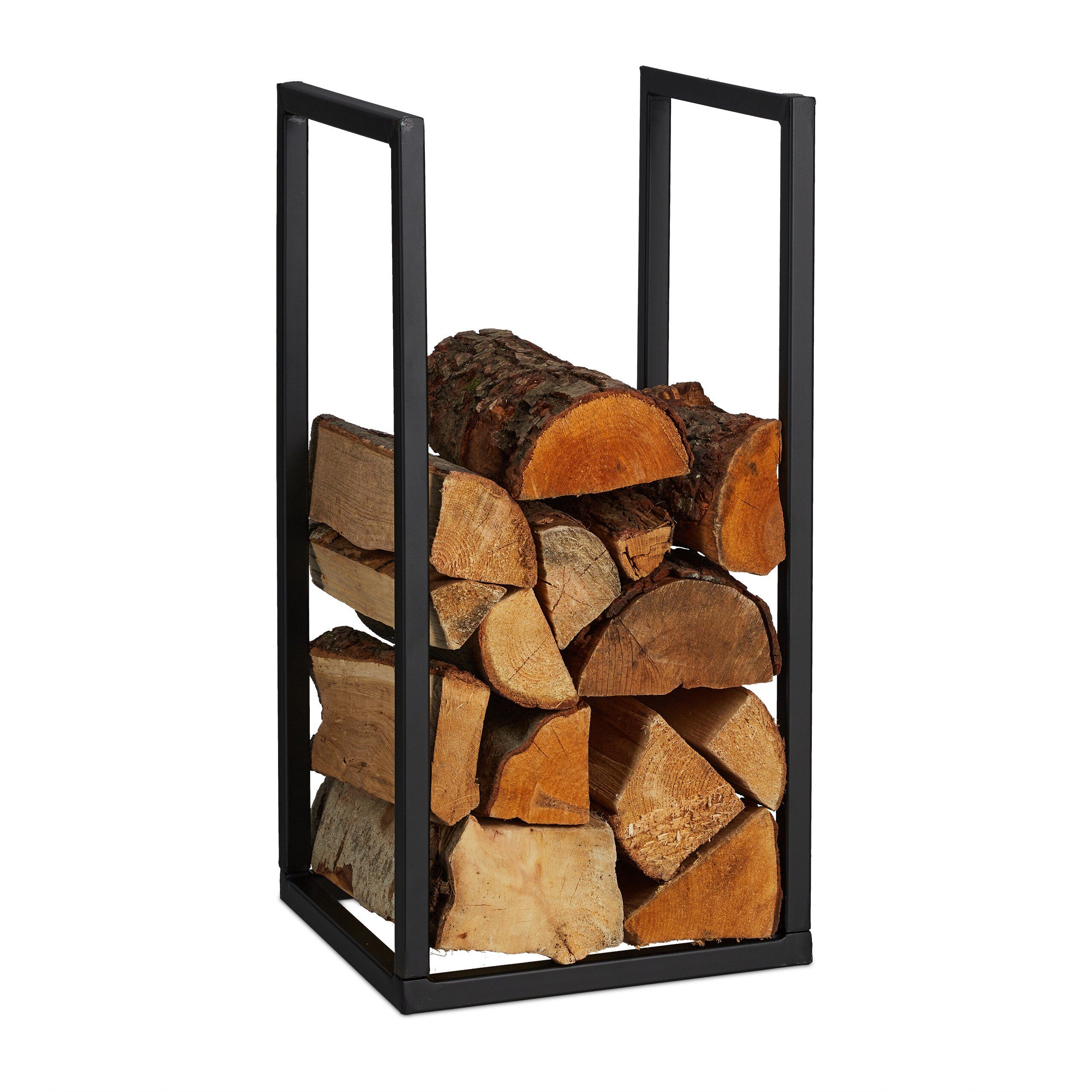 relaxdays Kaminholzregal Schwarzes Kaminholzregal aus Metall, BxTxH:30x30x60 cm