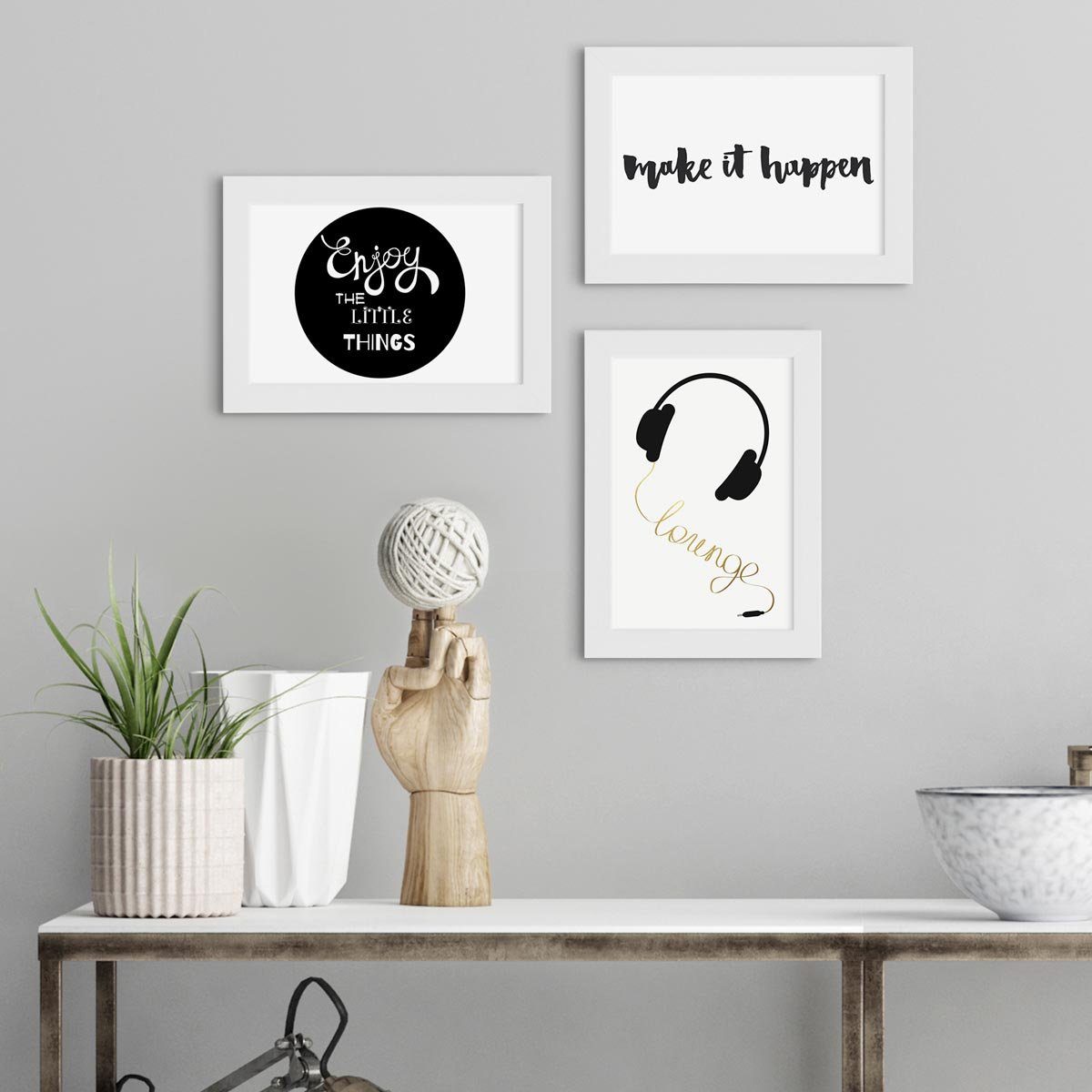 PHOTOLINI Bilderrahmen 3er Set, stabiles MDF-Holz, mit Acrylglas, extra Zubehör