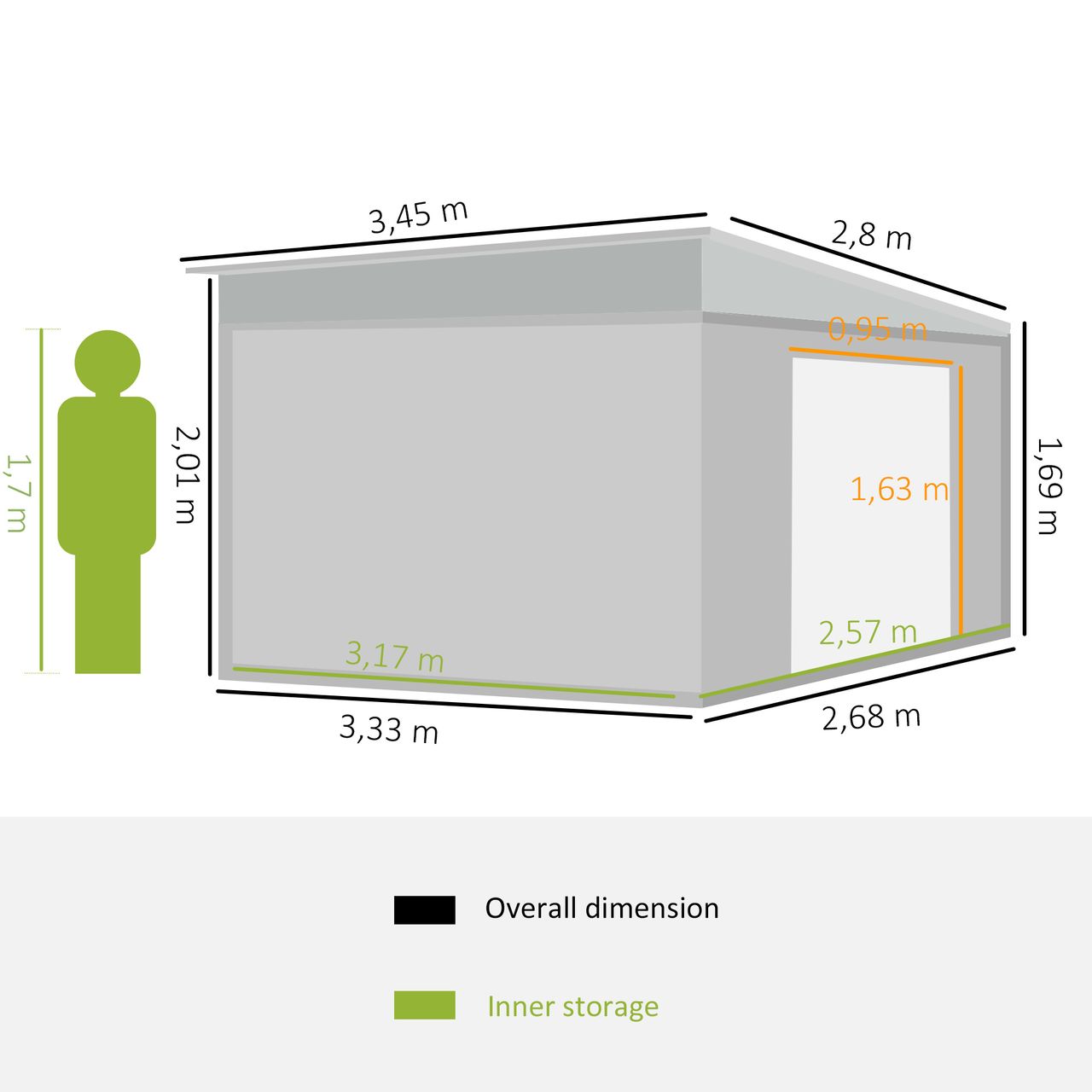 Outsunny Outsunny 8,9 ㎡ Gerätehaus Stahl-Geräteschuppen mit Pultdach, Schiebetür, Grau