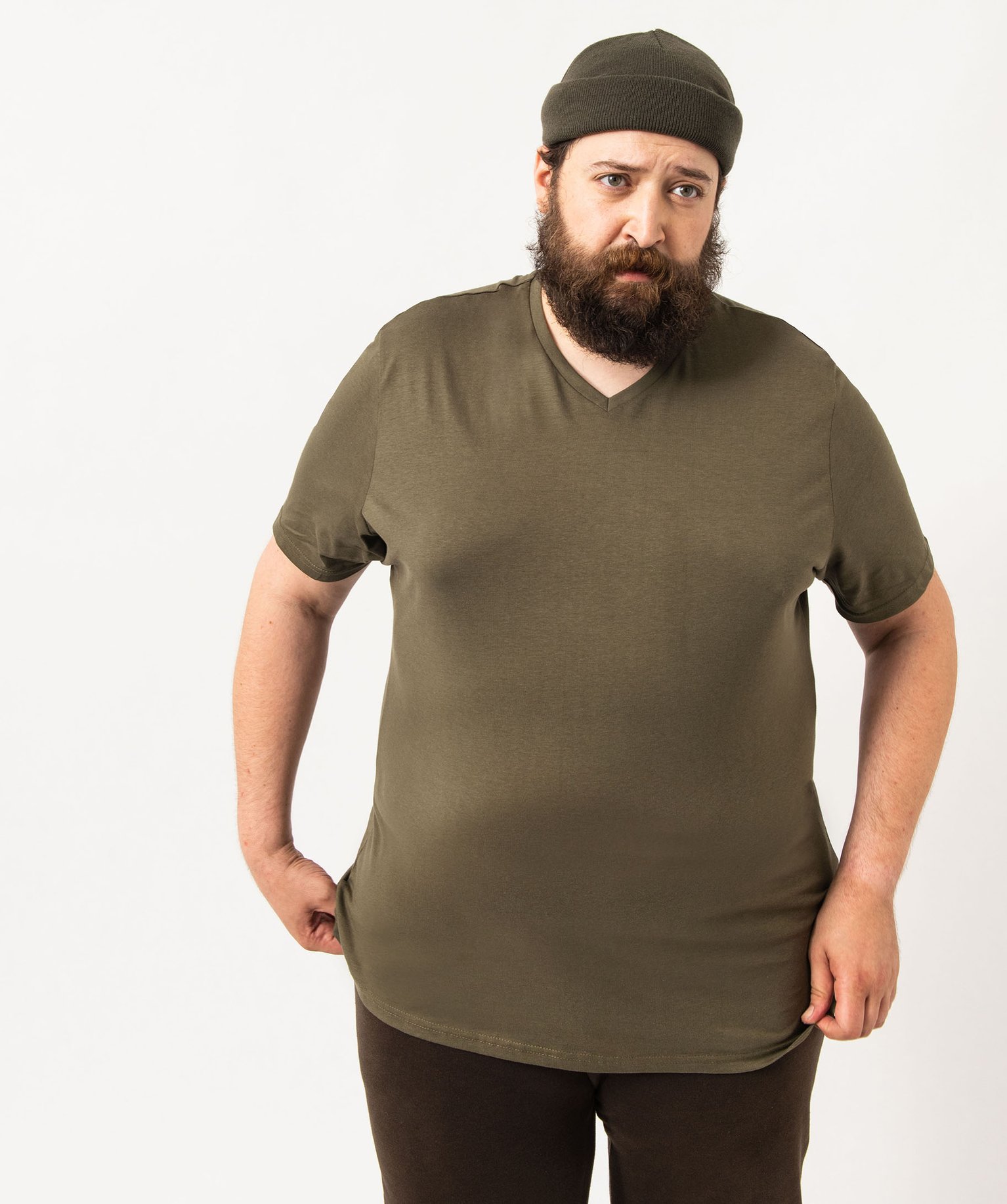 Tee-shirt homme à manches courtes et col V kaki | GEMO