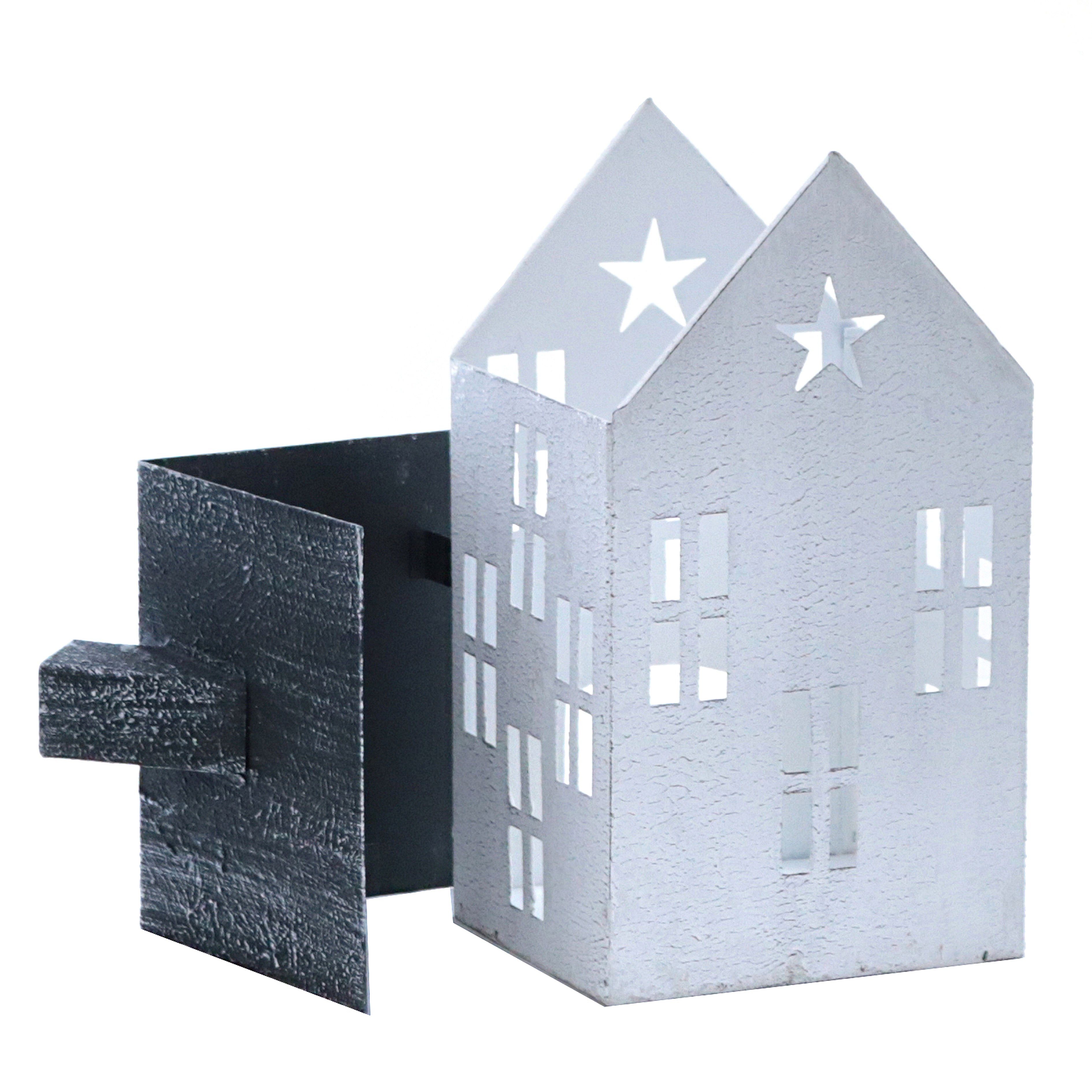 Spetebo Kerzenlaterne Metall Windlicht Haus mit Stern 3er Set - weiß (Set, 3 St., 3-teilig), 36 / 23 / 14 cm - Deko Windlicht Lampion Kerzenhalter Außen