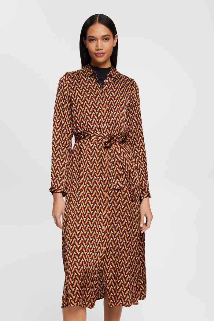 Satin-Kleid mit Muster und Bindegürtel