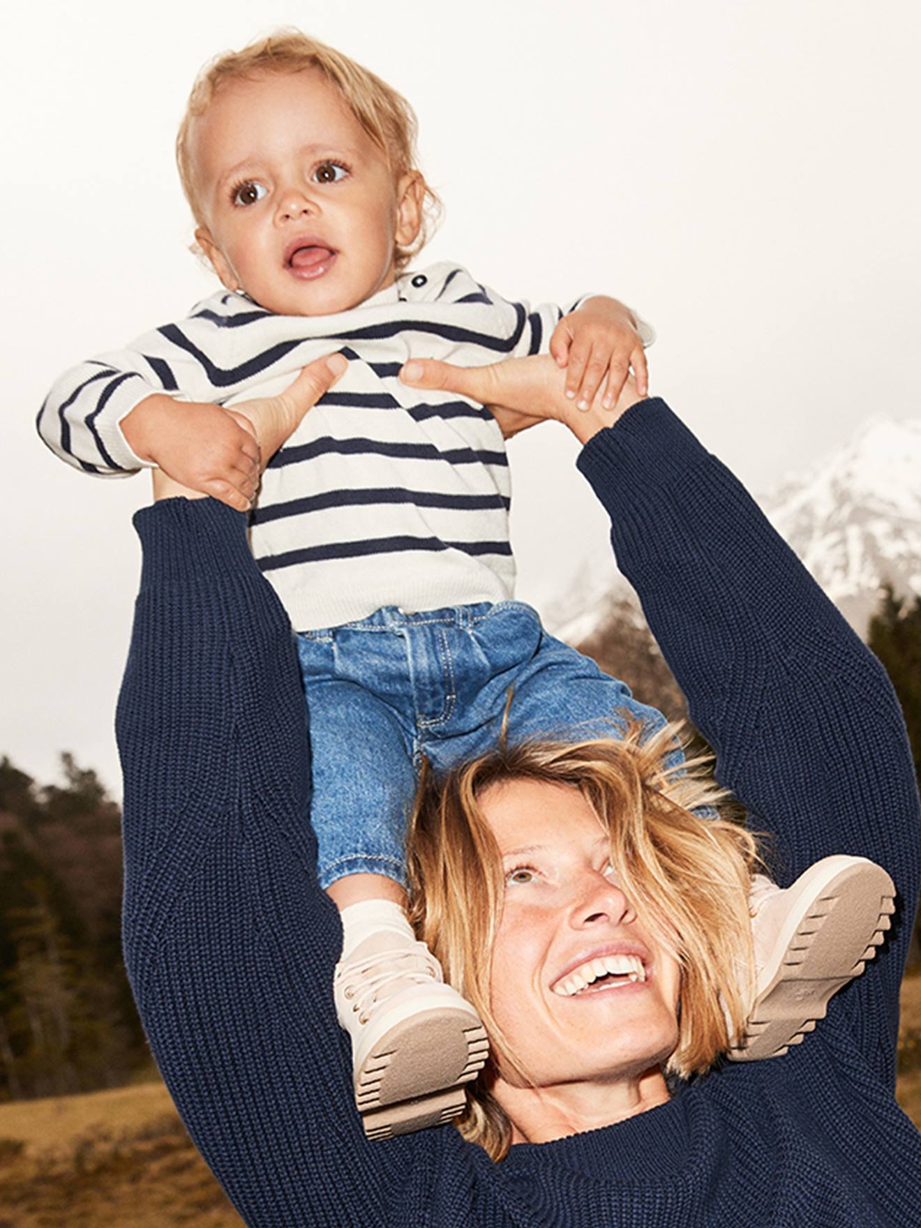 Pull bébé en laine et coton rayé PETIT BATEAU blanc
