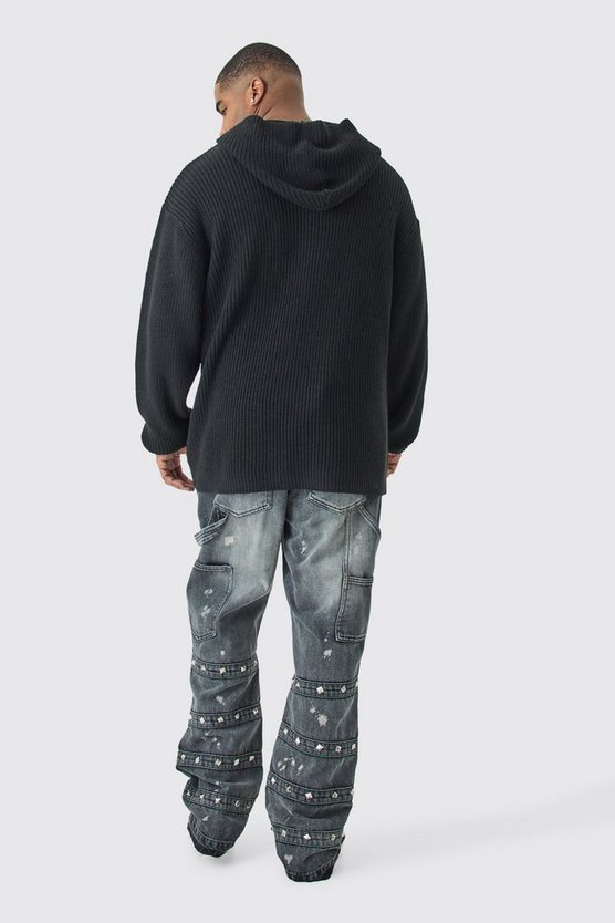 Plus kastiger Oversize Hoodie in Schwarz