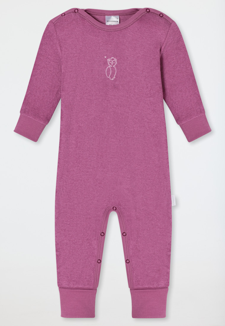 Babyanzug lang mit Fuß unisex Frottee Modal Eule malve - Natural Love