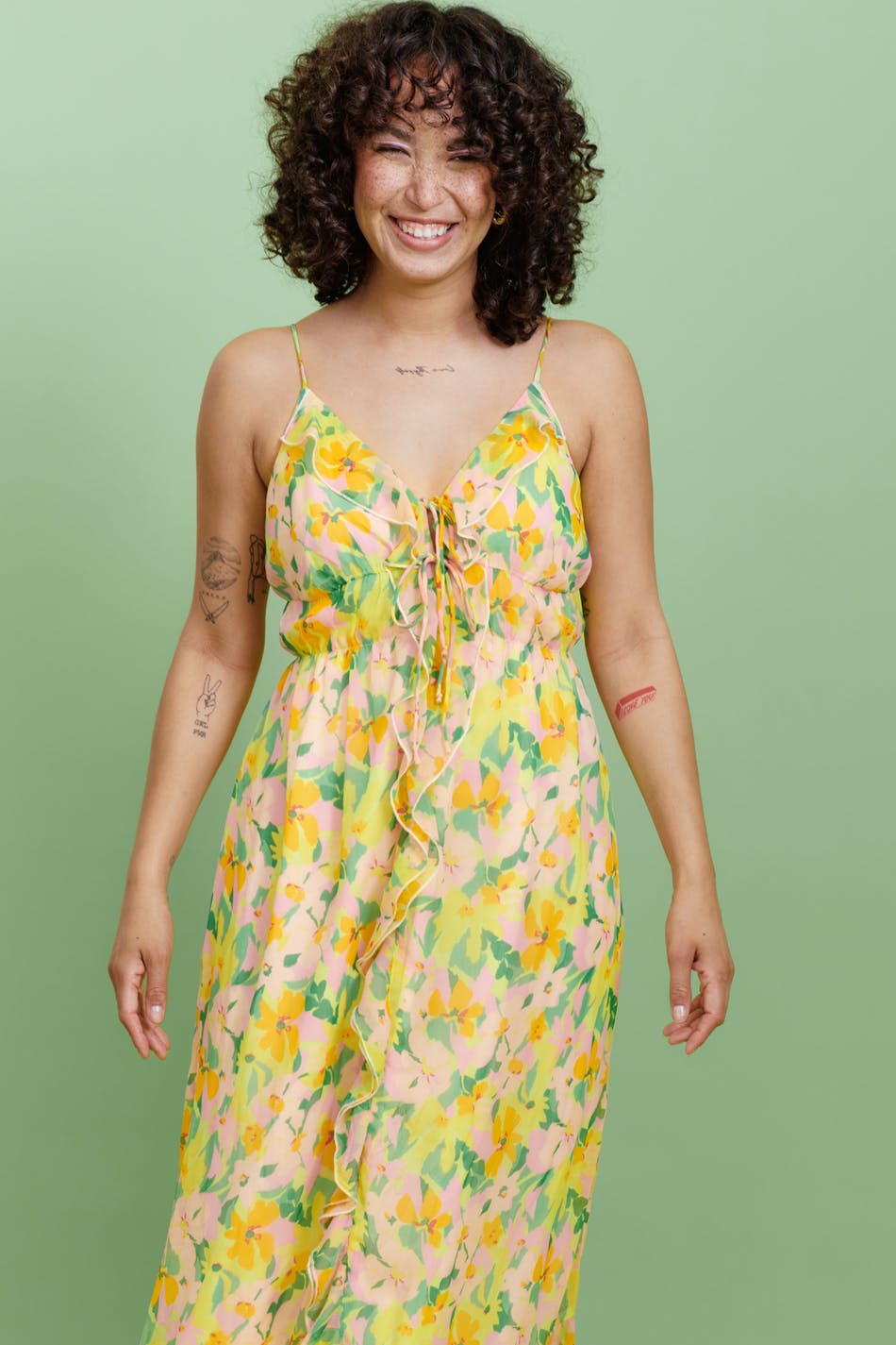Frill chiffon maxi dress