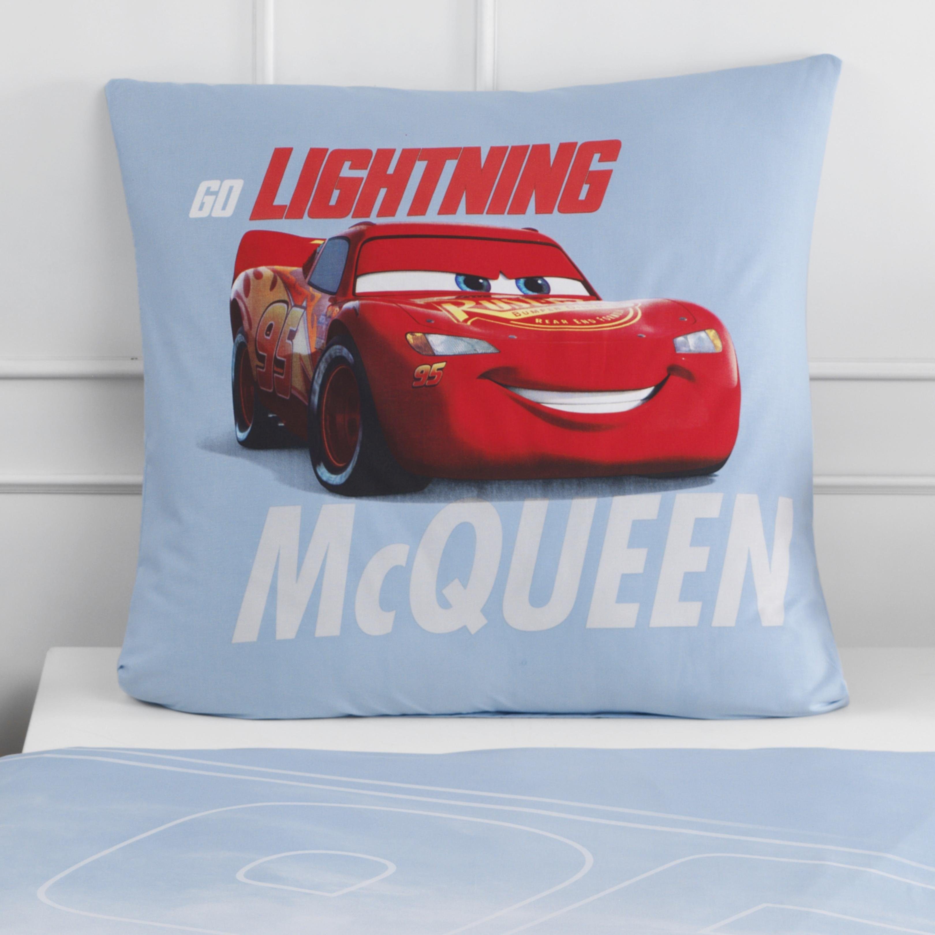 Bettwäsche Cars 135x200 + 80x80 cm, 100 % Baumwolle, MTOnlinehandel, Renforcé, 2 teilig, Jungen Kinderbettwäsche 's Cars Auto, Lightning McQueen