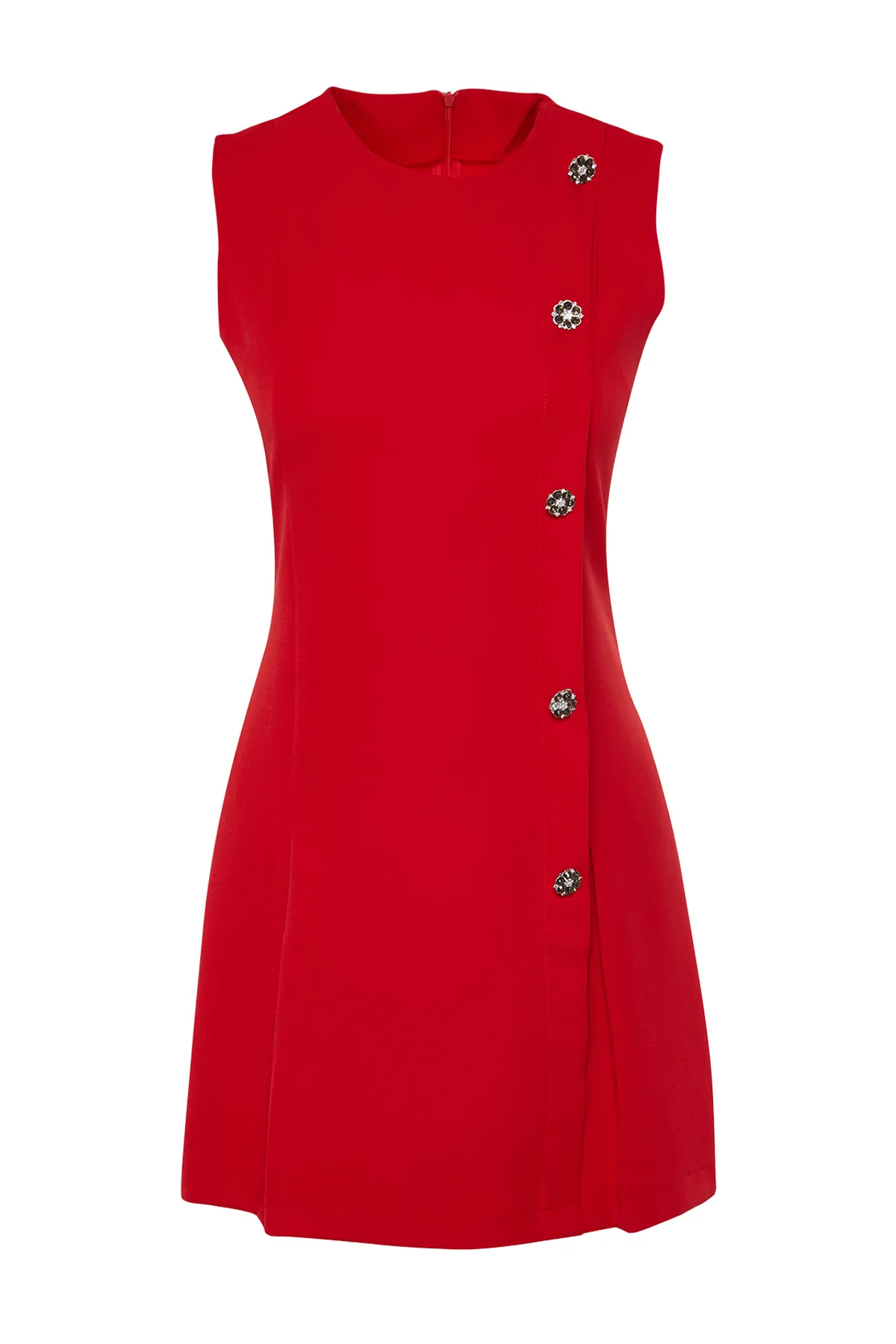 Trendyol Collection  Rotes gerade geschnittenes Mini-Gewebekleid mit Knopfdetail TWOSS24EL00704