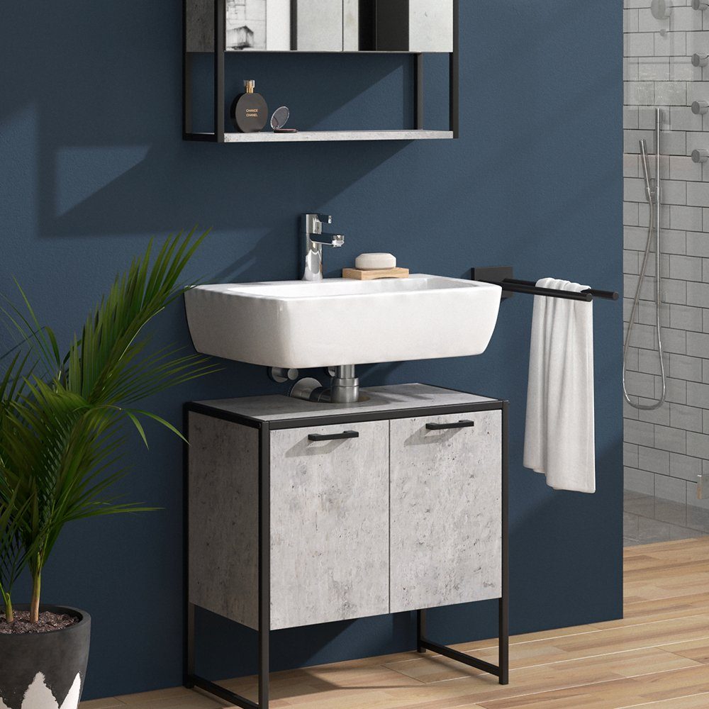 Vicco Badmöbel-Set Loft-Badezimmerset FYRK Beton Set 1, (2-er Set, 2-St., 2-er Set)