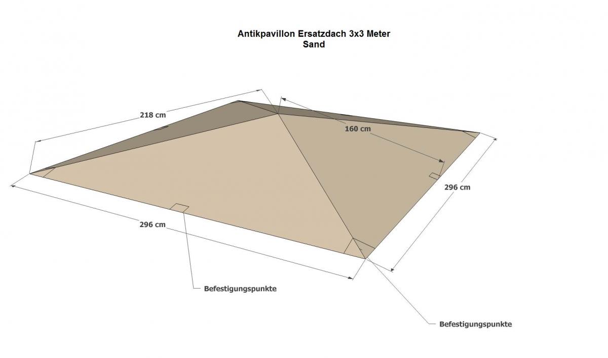 Grasekamp Ersatzdach 3x3m Sand universal zu Antik Pavillon Gartenpavillon Partyzelt Plane Bezug