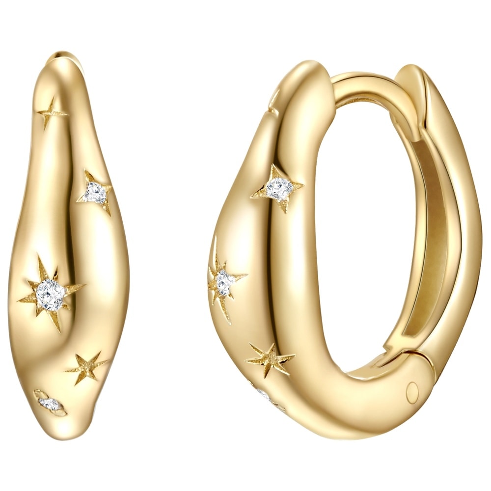Glanzstücke München Créoles en argent Étoilé Argent sterling Oxyde de zirconium (CZ) en Or jaune Boucles d'oreilles