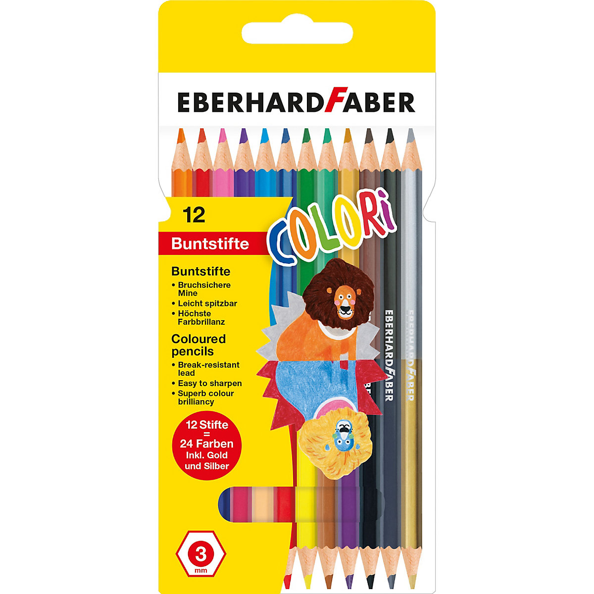 Buntstifte COLORI DUO, 12 Stifte - 24 Farben, inkl. Gold & Silber
