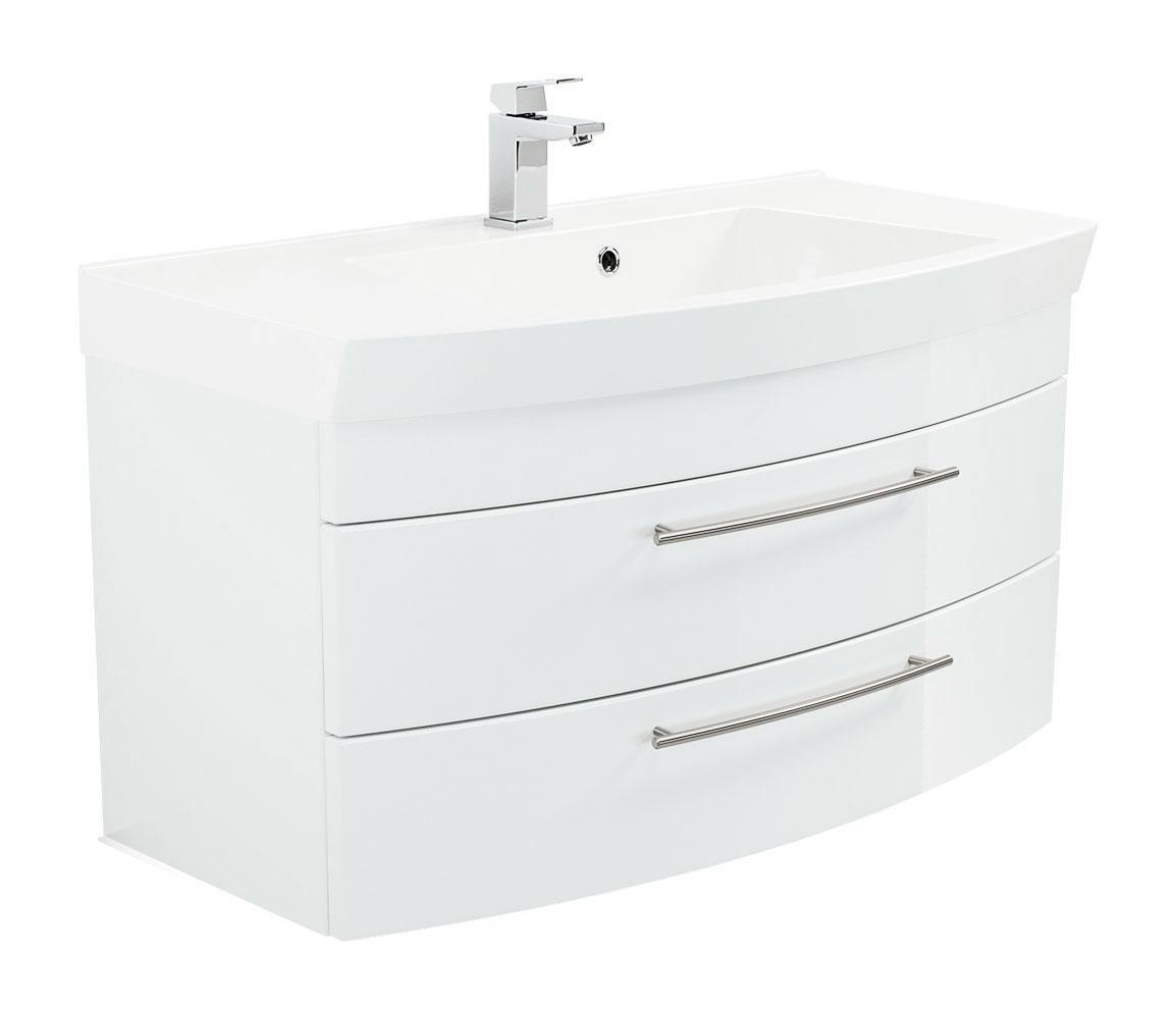 Posseik Badmöbel Luna 100 mit runder Front weiss hochglanz