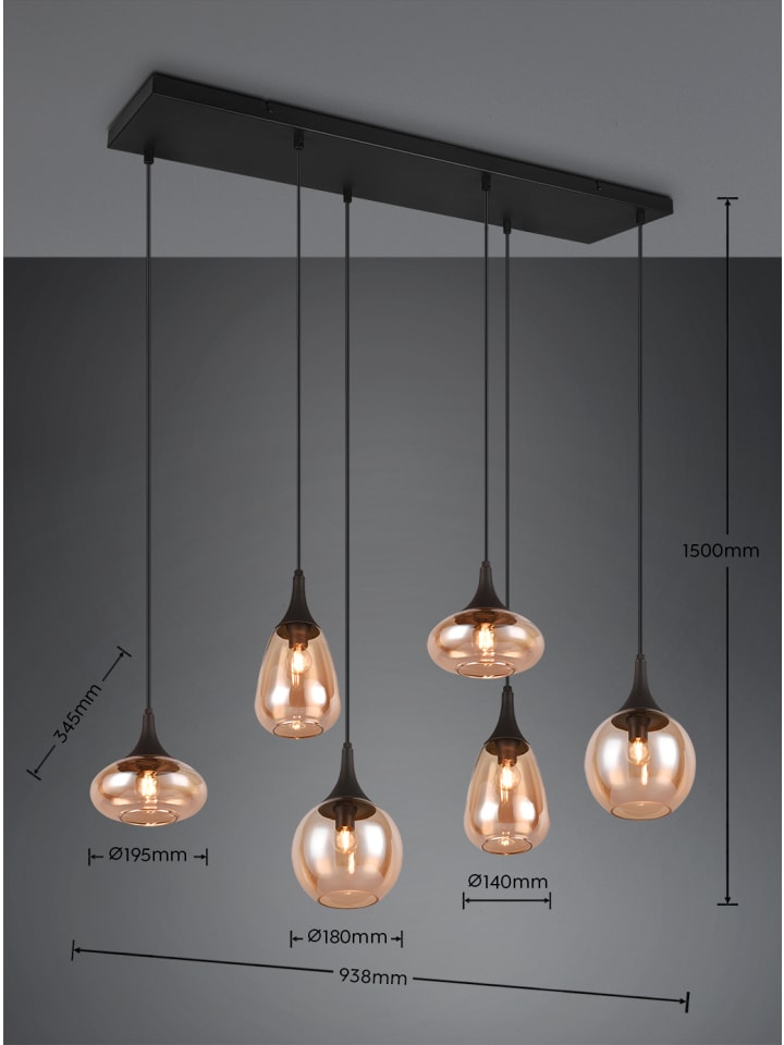 Trio Leuchten Pendelleuchte LUMINA in schwarz matt / amber günstig kaufen onesize