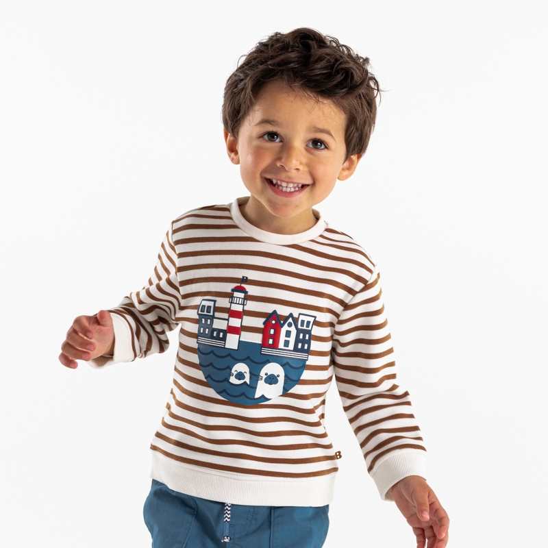 Sweat molleton rayé imprimé mer marron bébé garçon