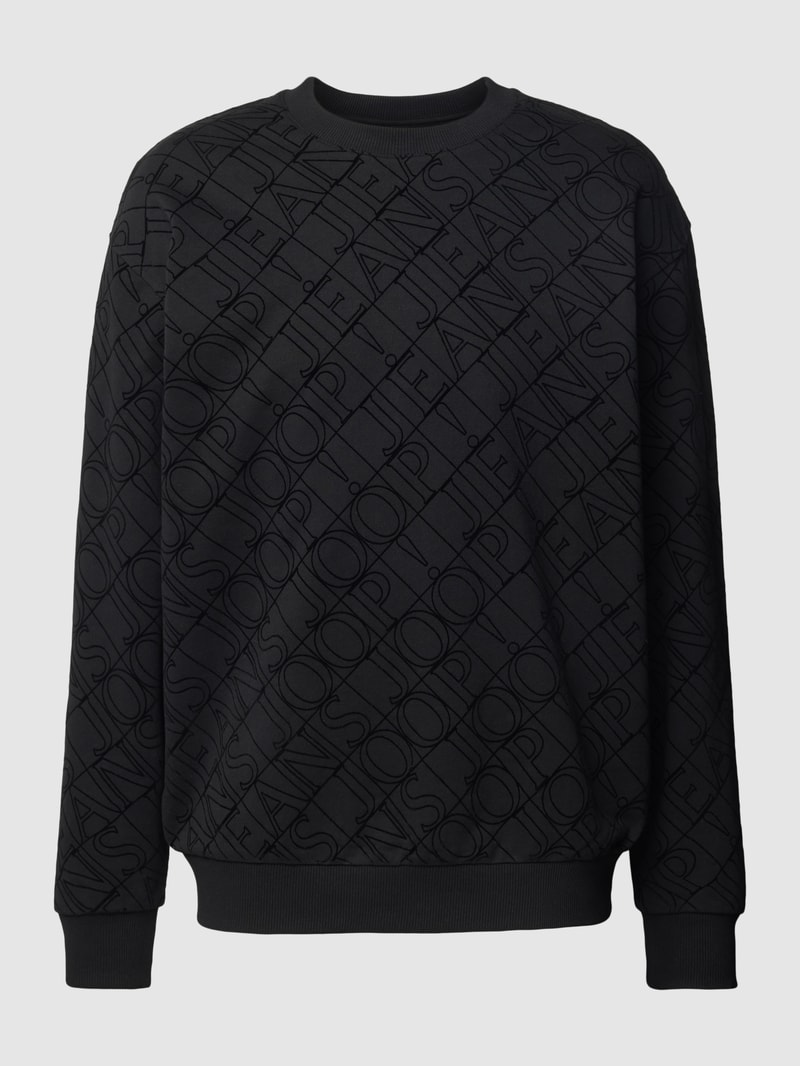 Sweatshirt mit Allover-Label-Stitching Modell 'Cayetano' in schwarz