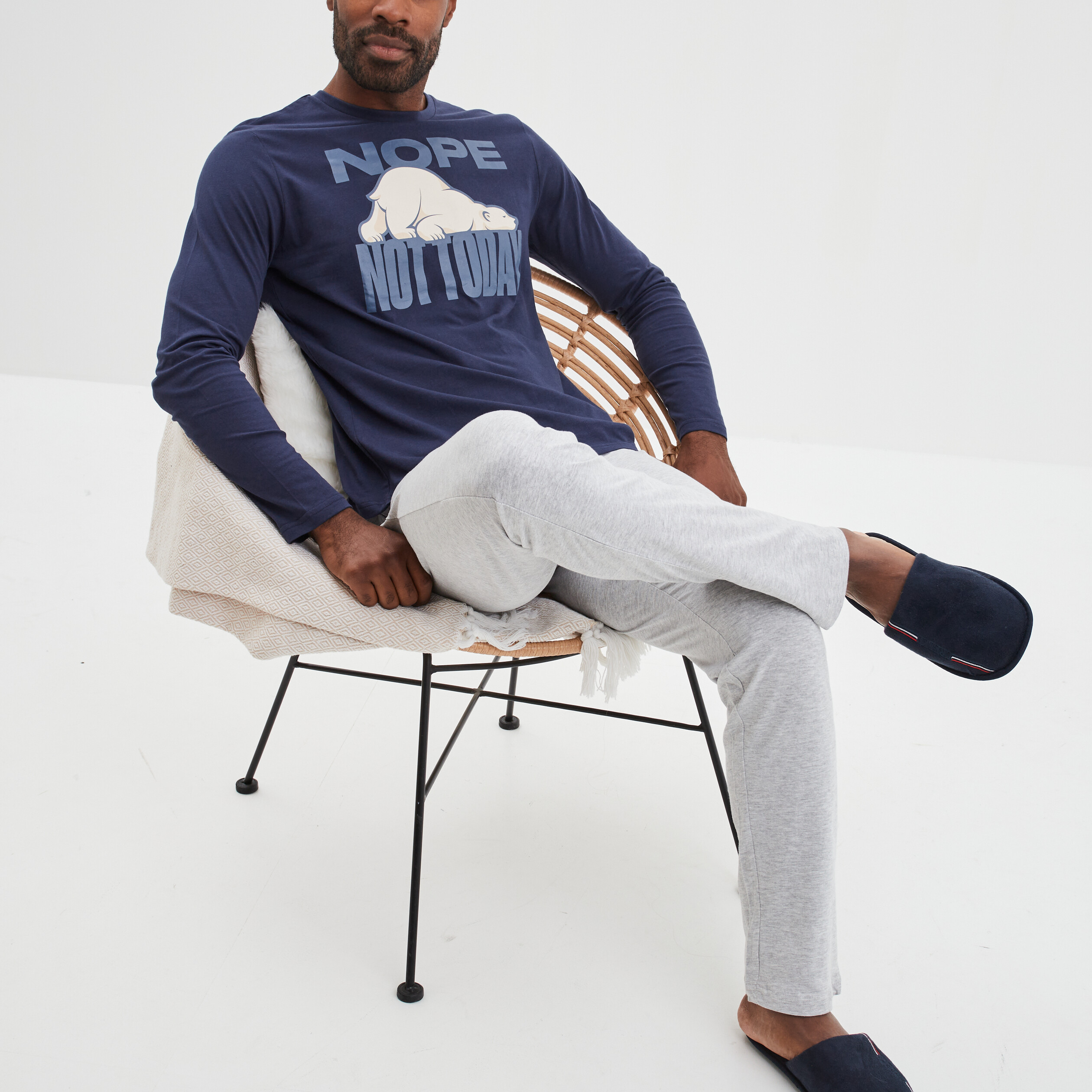 Ensemble pyjama pantalon coton bleu marine homme | La Halle