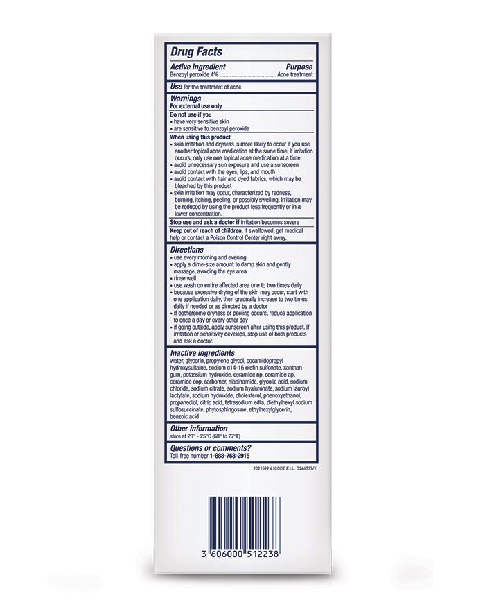 Crème nettoyante moussante anti-acné à 4 % de peroxyde de benzoyle