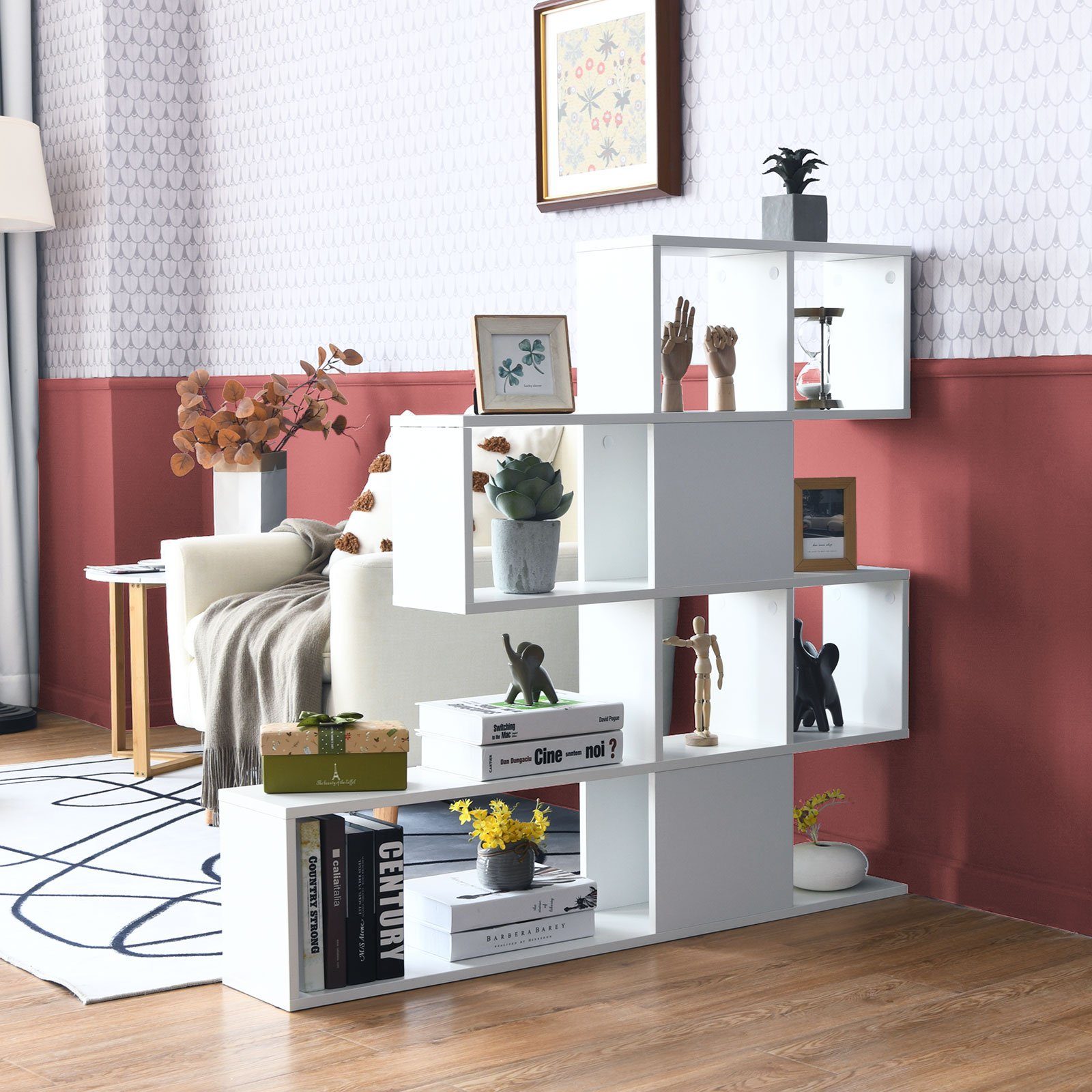 COSTWAY Bücherregal, 5-stöckiges Raumteiler Regal, freistehendes Standregal