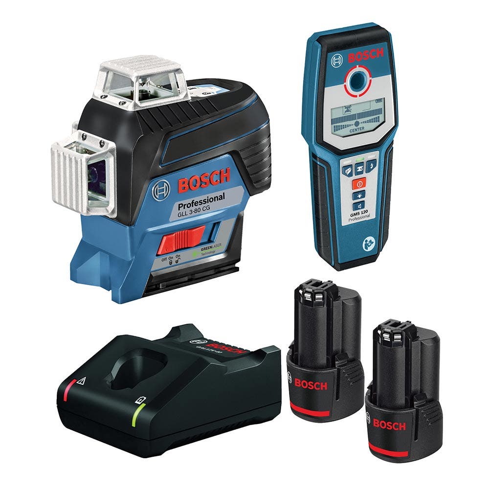 BOSCH 12V Green Multi-Line Laser Level w/ GMS-120 Stud Finder 06159940RE