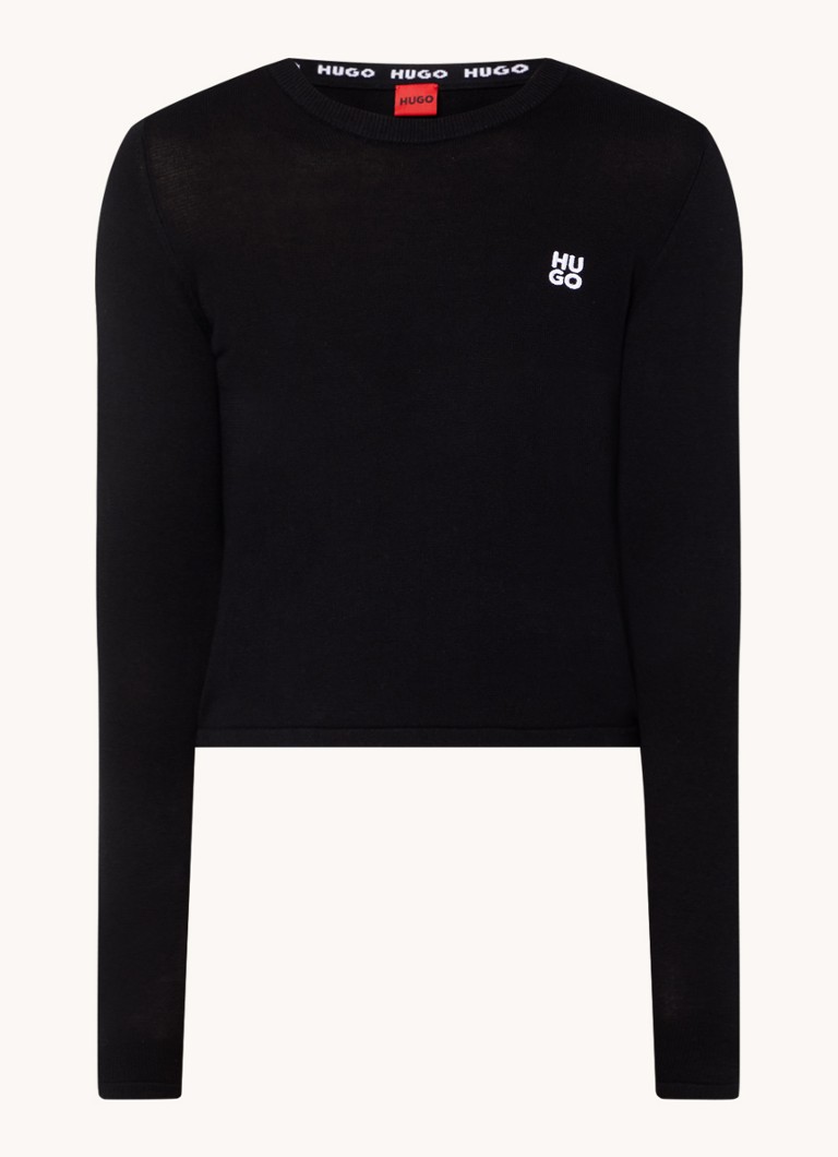 Pulover HUGO BOSS Scallia scurt din tricot fin, cu logo brodat.