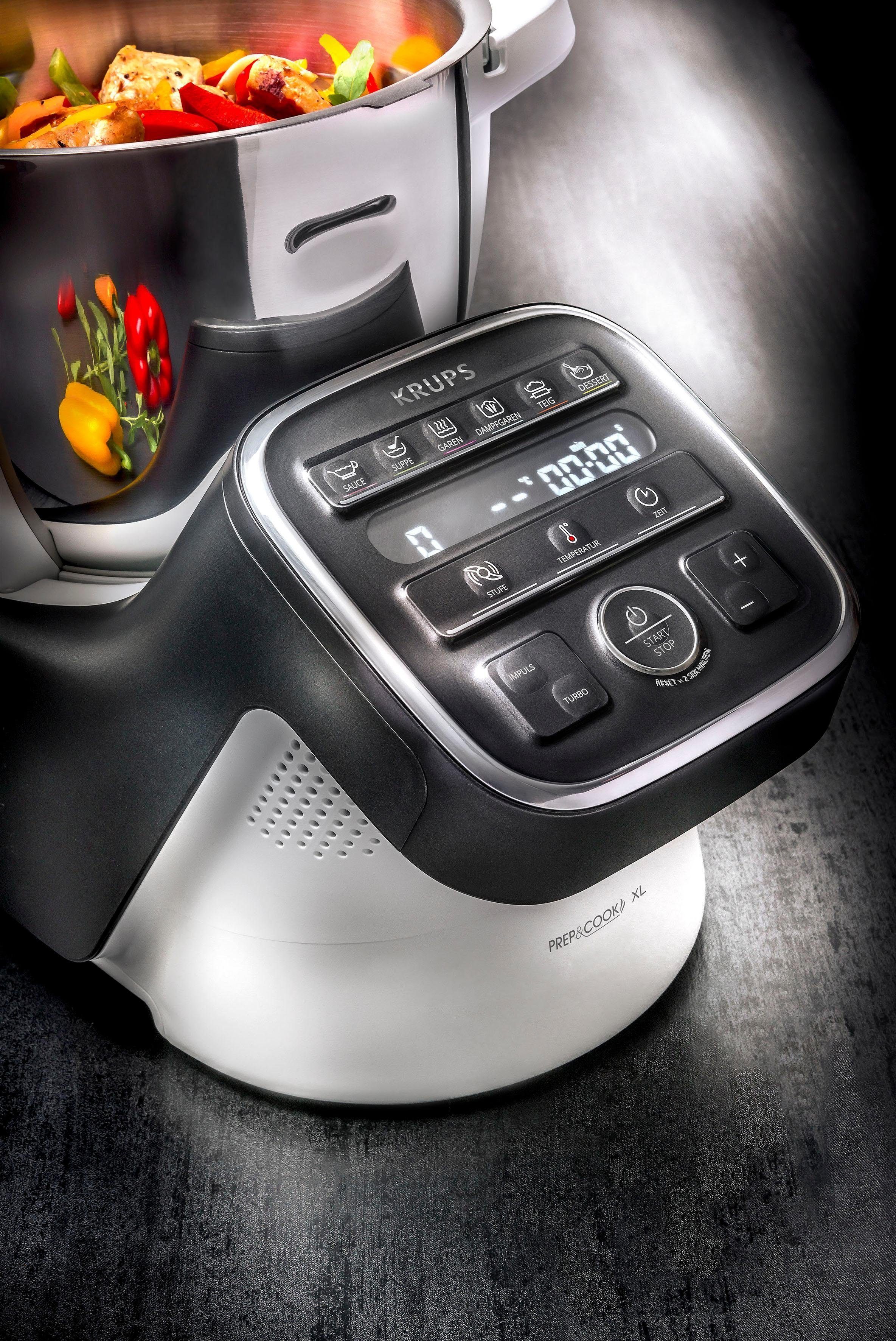 Krups Küchenmaschine mit Kochfunktion HP50A8 Prep&Cook XL, 1550 W, 4,5 l Schüssel, 6 Zubehöre + Schnitzelwerk, 30°C bis zu 150°C, Buch mit 300 Rezepten