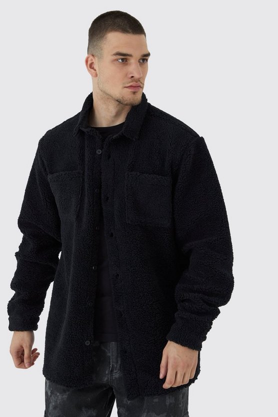 Tall Borg Utility-Overshirt mit Tasche