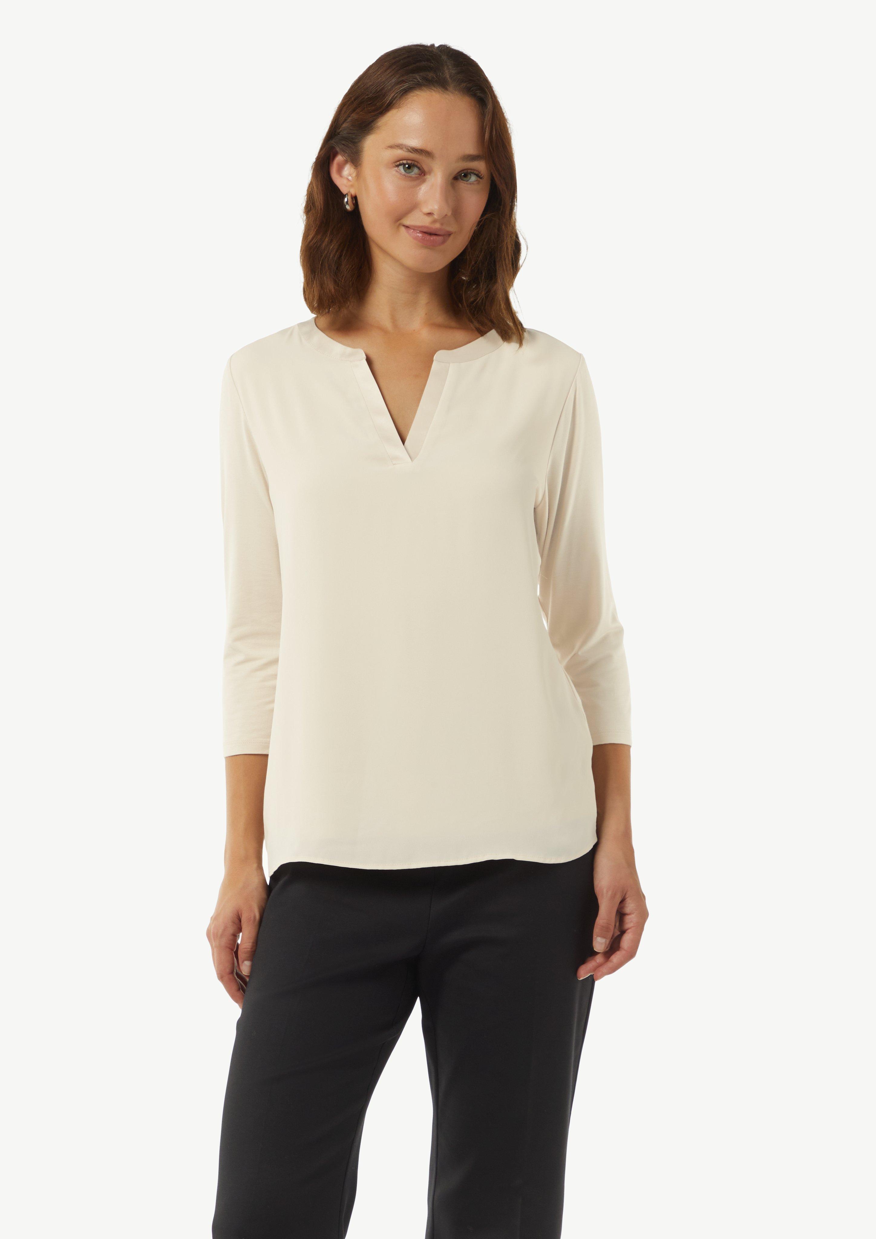 Longsleeve im Fabricmix mit Tunika-Ausschnitt - beige