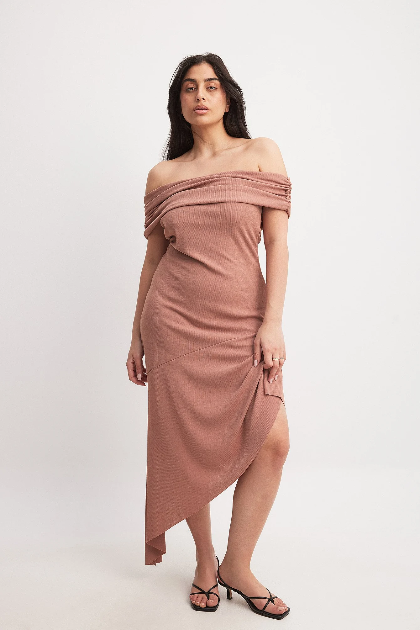 Off Shoulder Flounce Midi Dress
