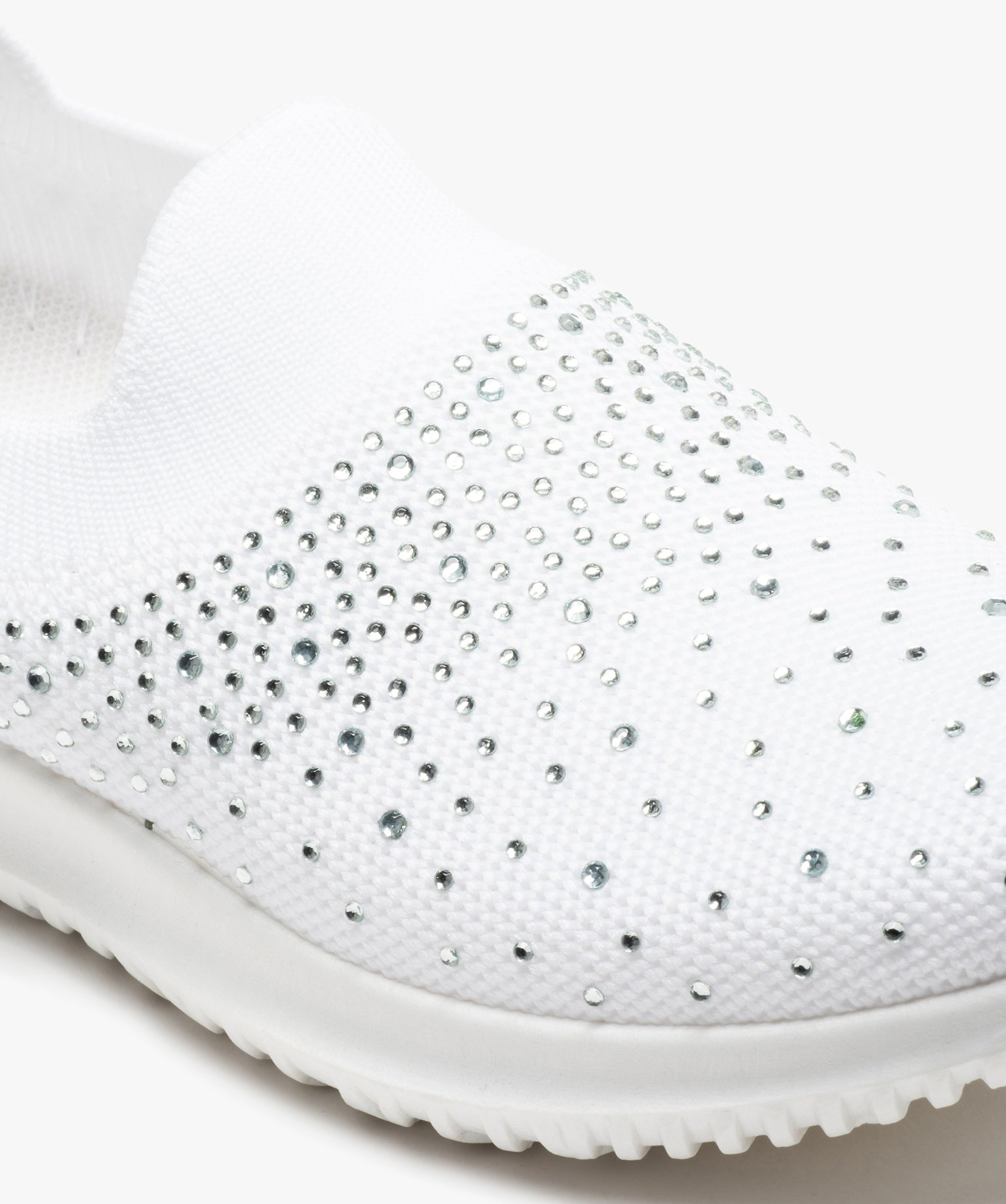 Baskets fille running unies à strass et sans lacets blanc | GEMO