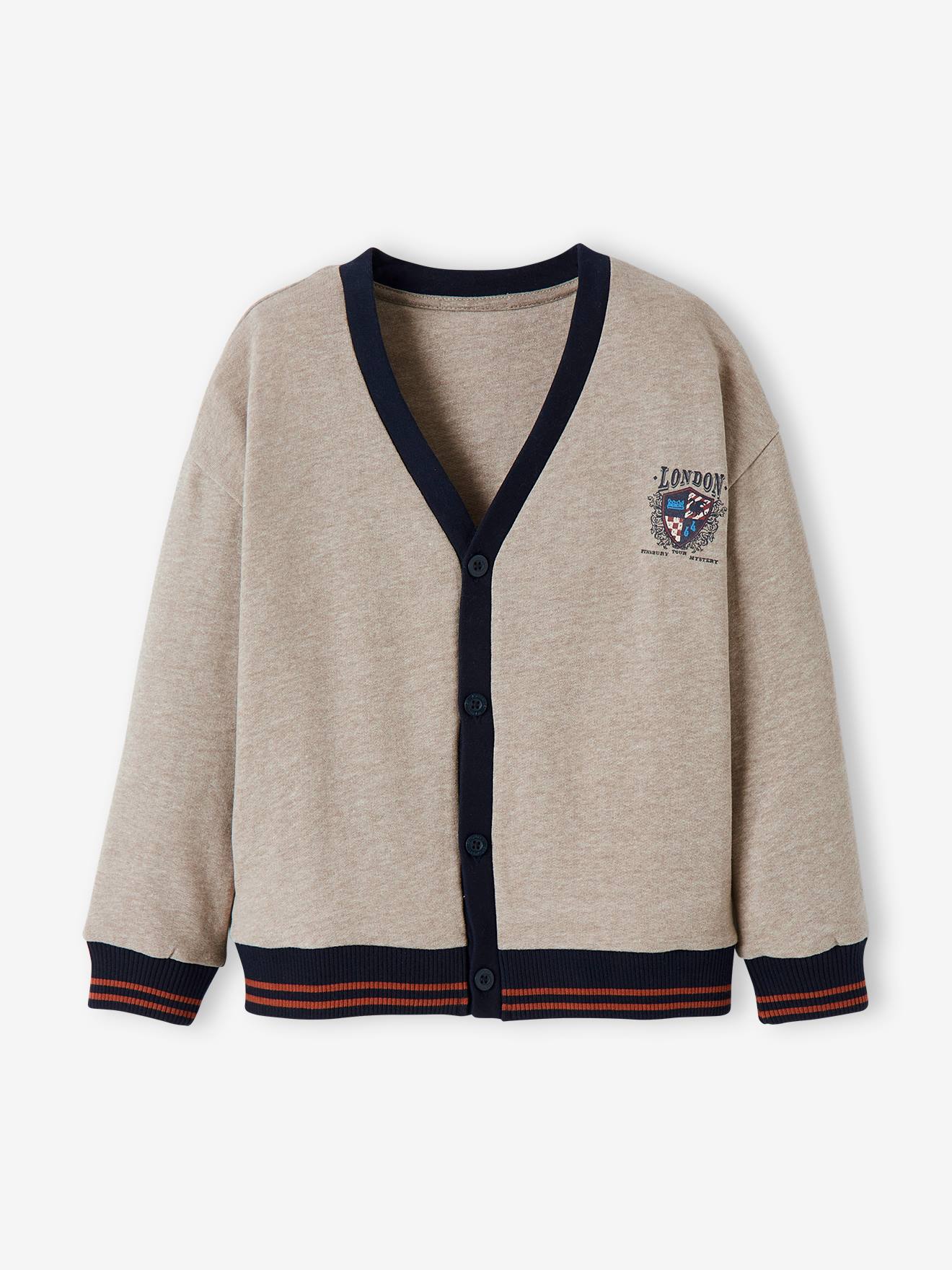 Gilet en molleton garçon blason imprimé poitrine beige clair