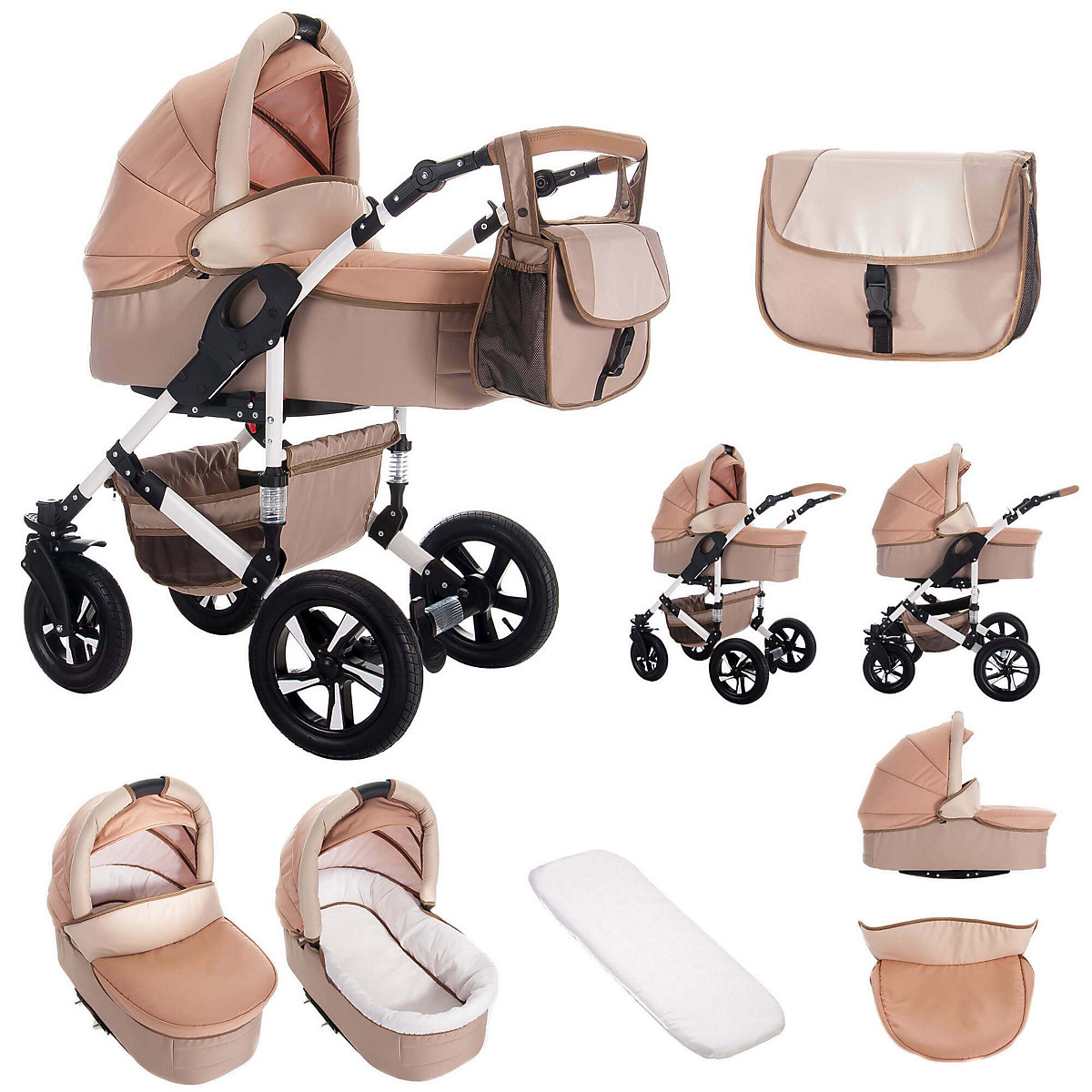 myVARIO | 3 in 1 Kombi Kinderwagen Komplettset | Hartgummireifen Kombikinderwagen
