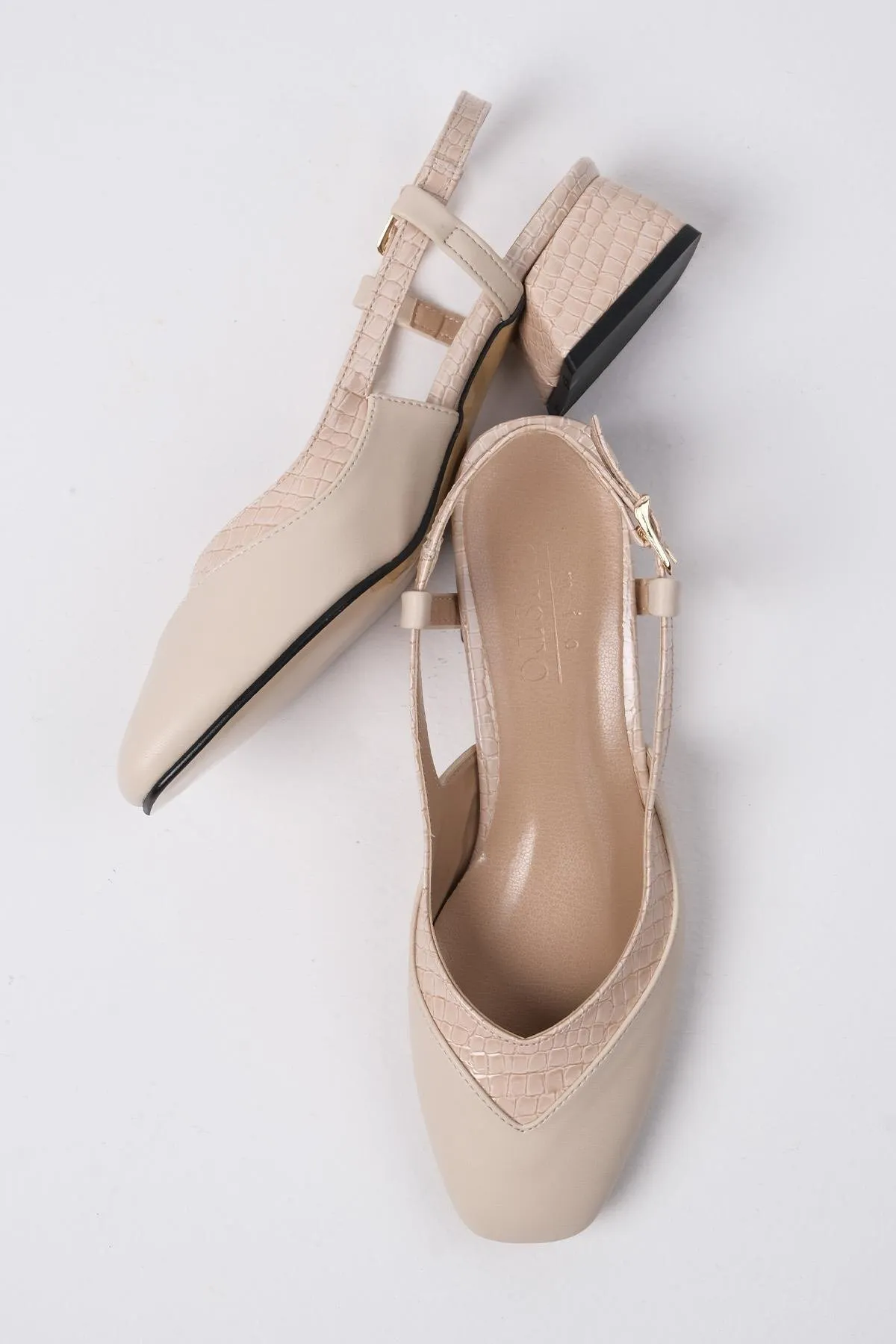 Mio Gusto  Aurelia Beigefarbene Damenschuhe mit offenem Rücken und kurzem Absatz