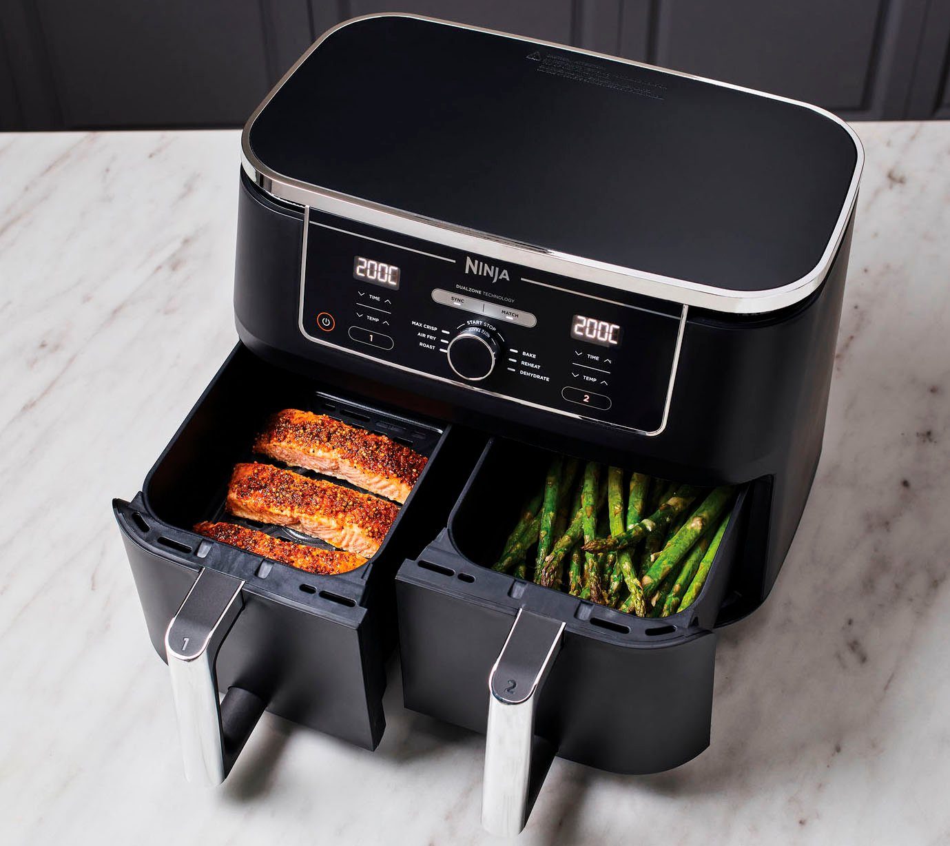 NINJA Heißluftfritteuse Foodi AF400EU Dual Zone Airfryer, 2470 W, Kapazität je 1,4 kg, incl. 2 Crisper Gittereinsätze