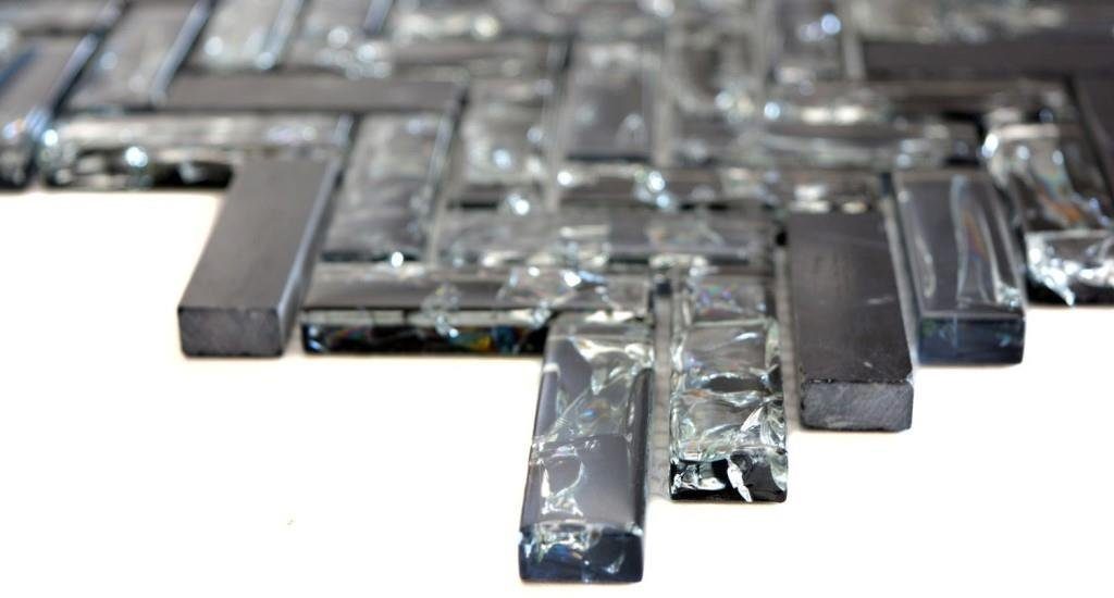 Mosani Mosaikfliesen Glasmosaik Naturstein Mosaik schwarz glänzend / 10 Matten